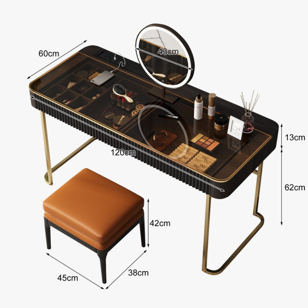 Graceabode Schminktisch mit 2 Schubladen, Glasplatte und Smart-Steckdose, 1 günstig online kaufen