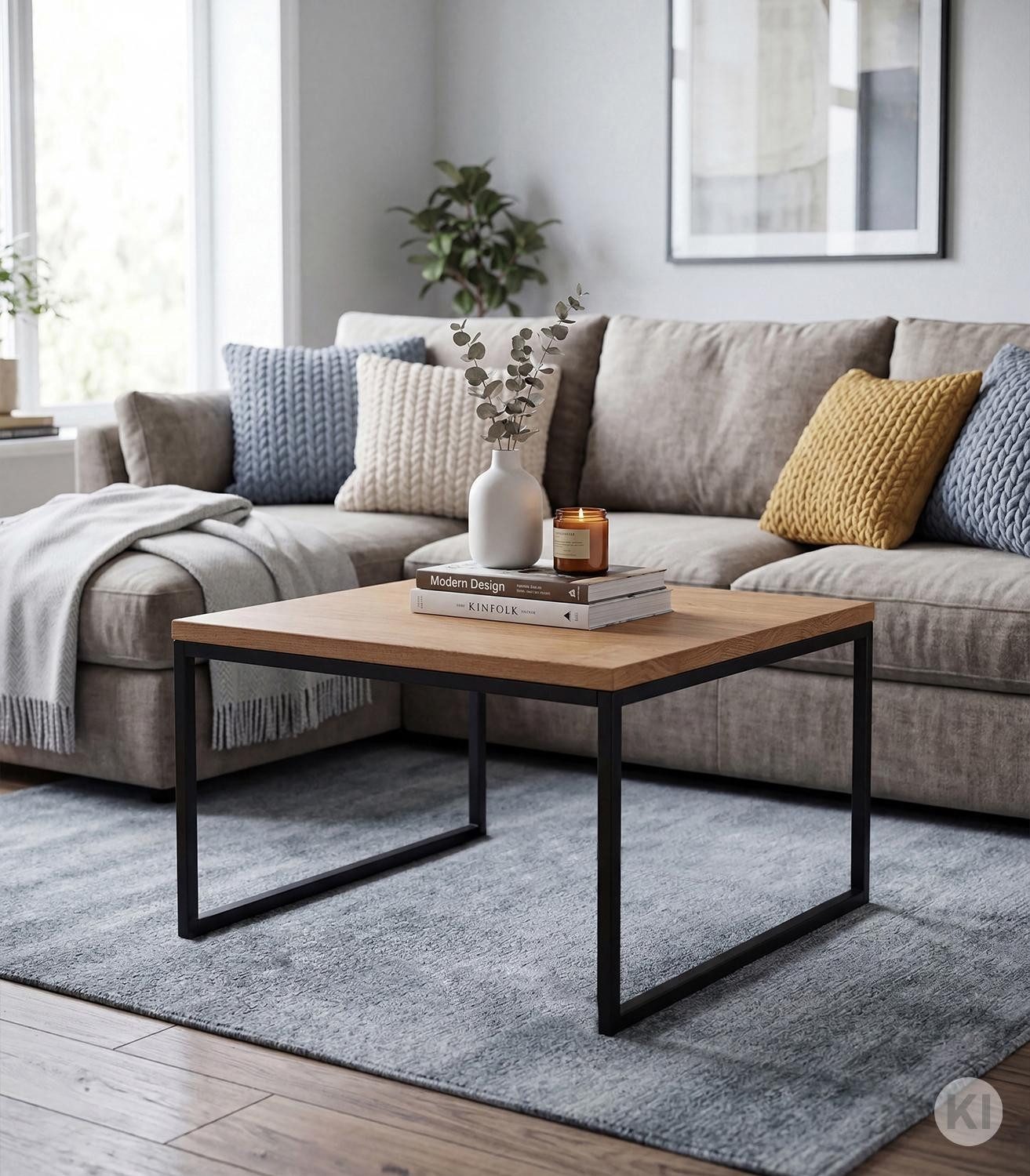 M2 Kollektion Couchtisch DUBLIN, B 60 cm x T 60 cm, Braun, Schwarz, Wildeichenholz massiv geölt, Metallgestell