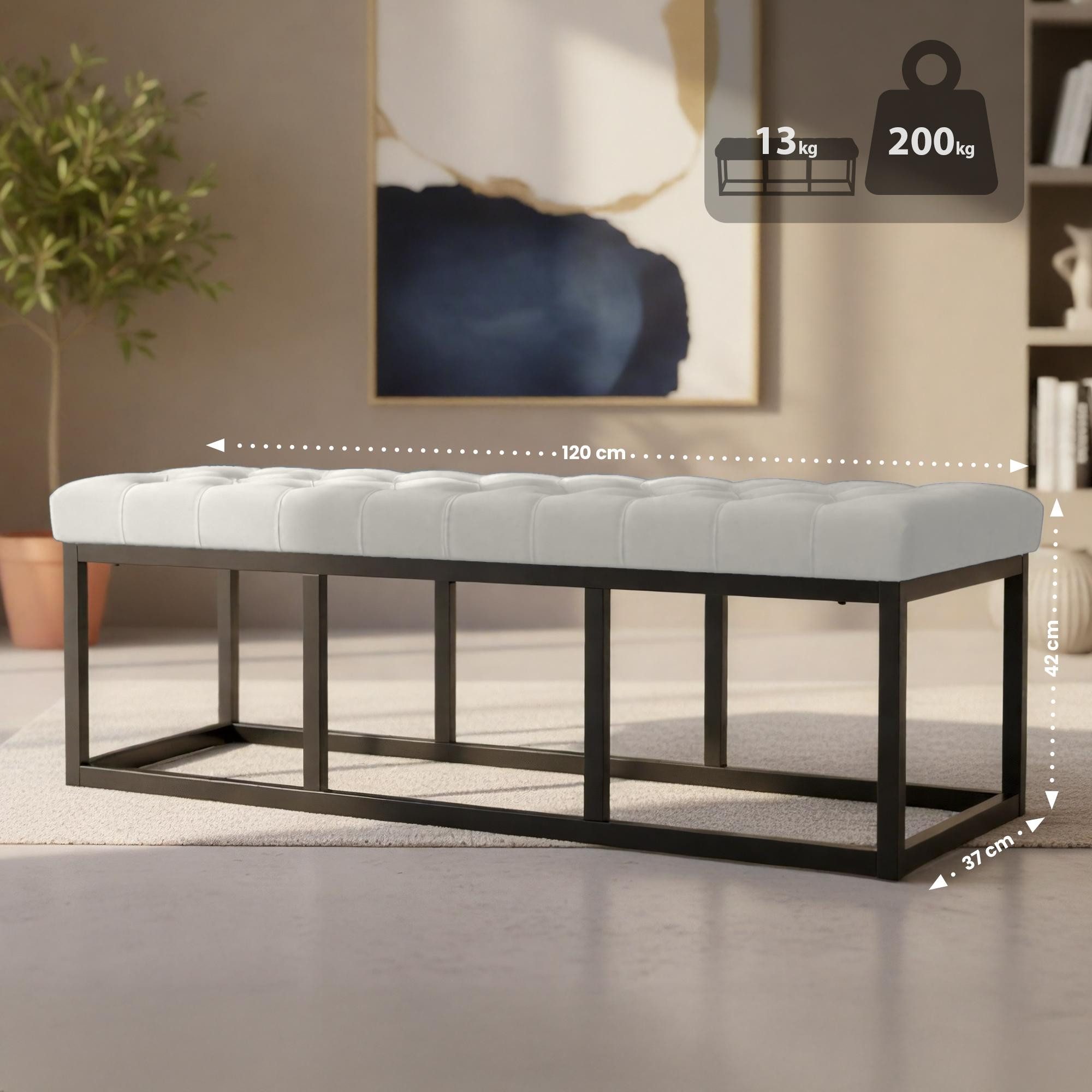 CLP Sitzbank Polson Samt Schwarz (1er), mit robustem Metallgestell