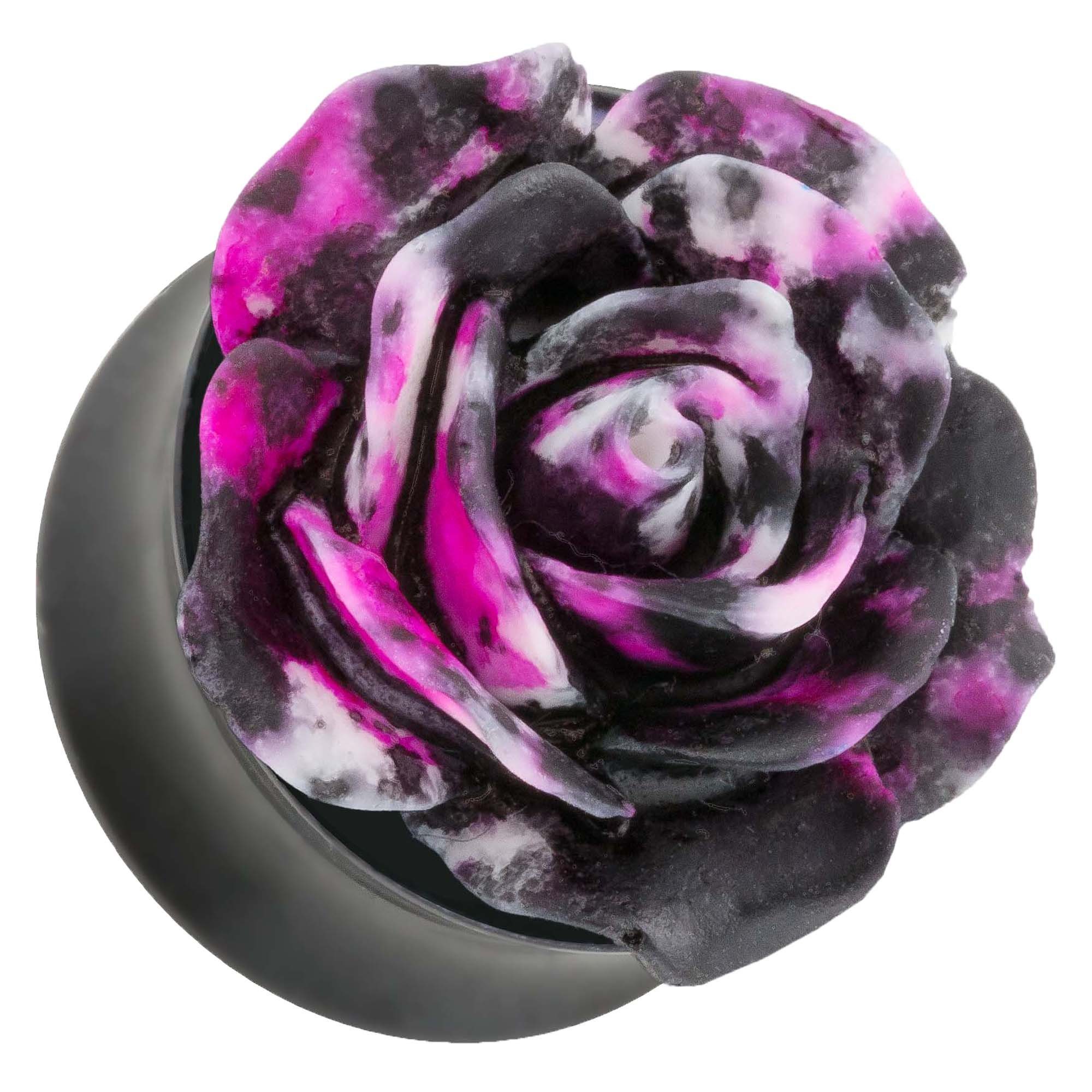 Plug Piercing Rose in 3D Optik Schwarz Weiß Pink
