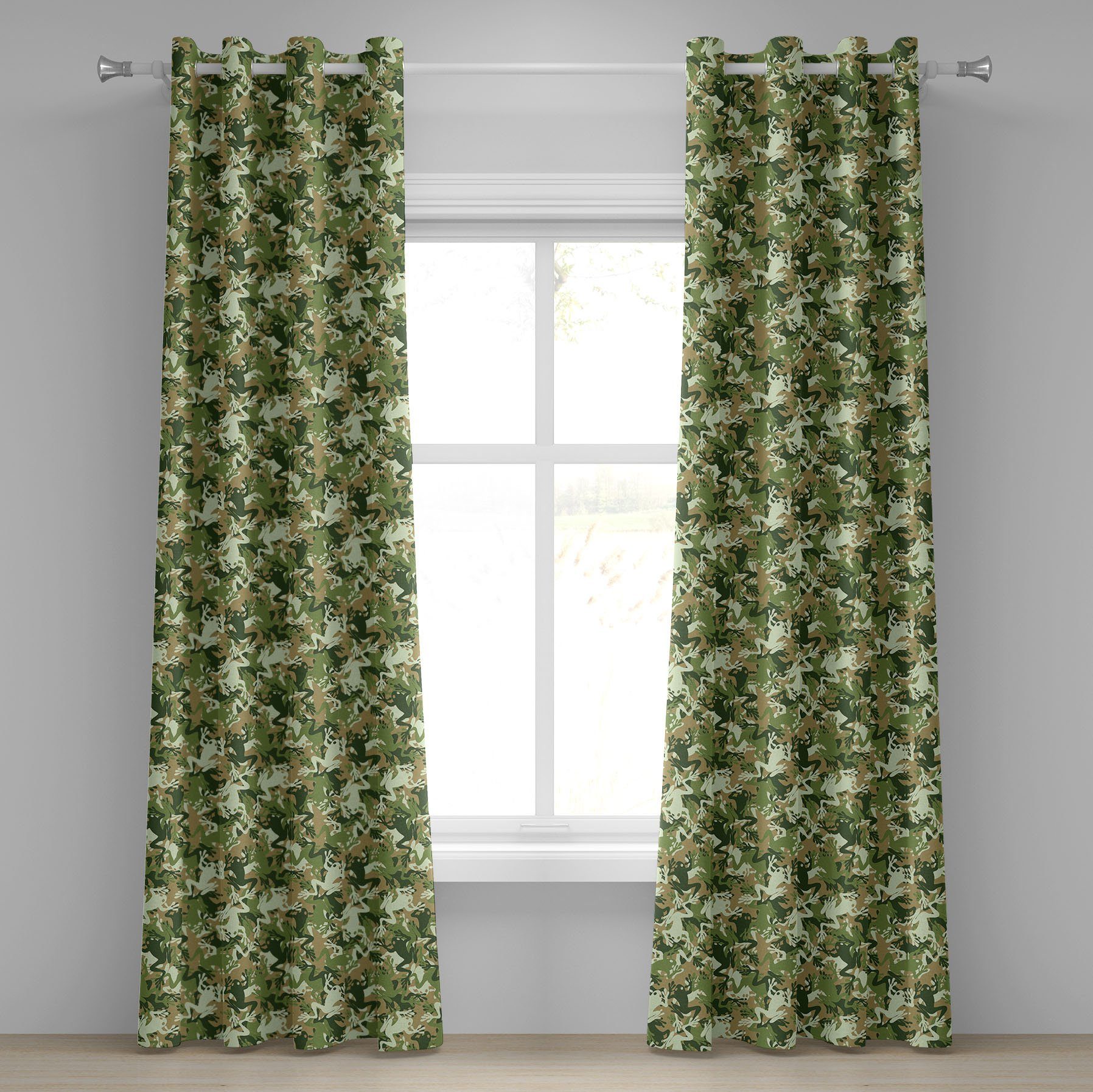 Gardine Dekorative 2-Panel-Fenstervorhänge für Schlafzimmer Wohnzimmer, Abakuhaus, Frosch Schädel-Camouflage-Design