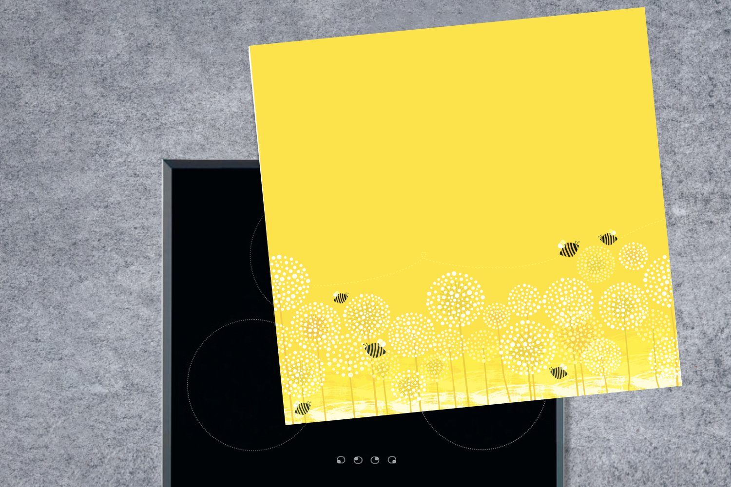 MuchoWow Herdblende-/Abdeckplatte cm, über tlg), Vinyl, die für Arbeitsplatte von fliegen, (1 78x78 küche Ceranfeldabdeckung, Illustration Bienen, Blumen