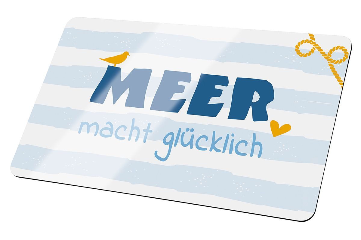 GILDE Frühstücksbrett Brettchen "Meer macht glücklich" hellblau/dunkelblau/weiß/gelb