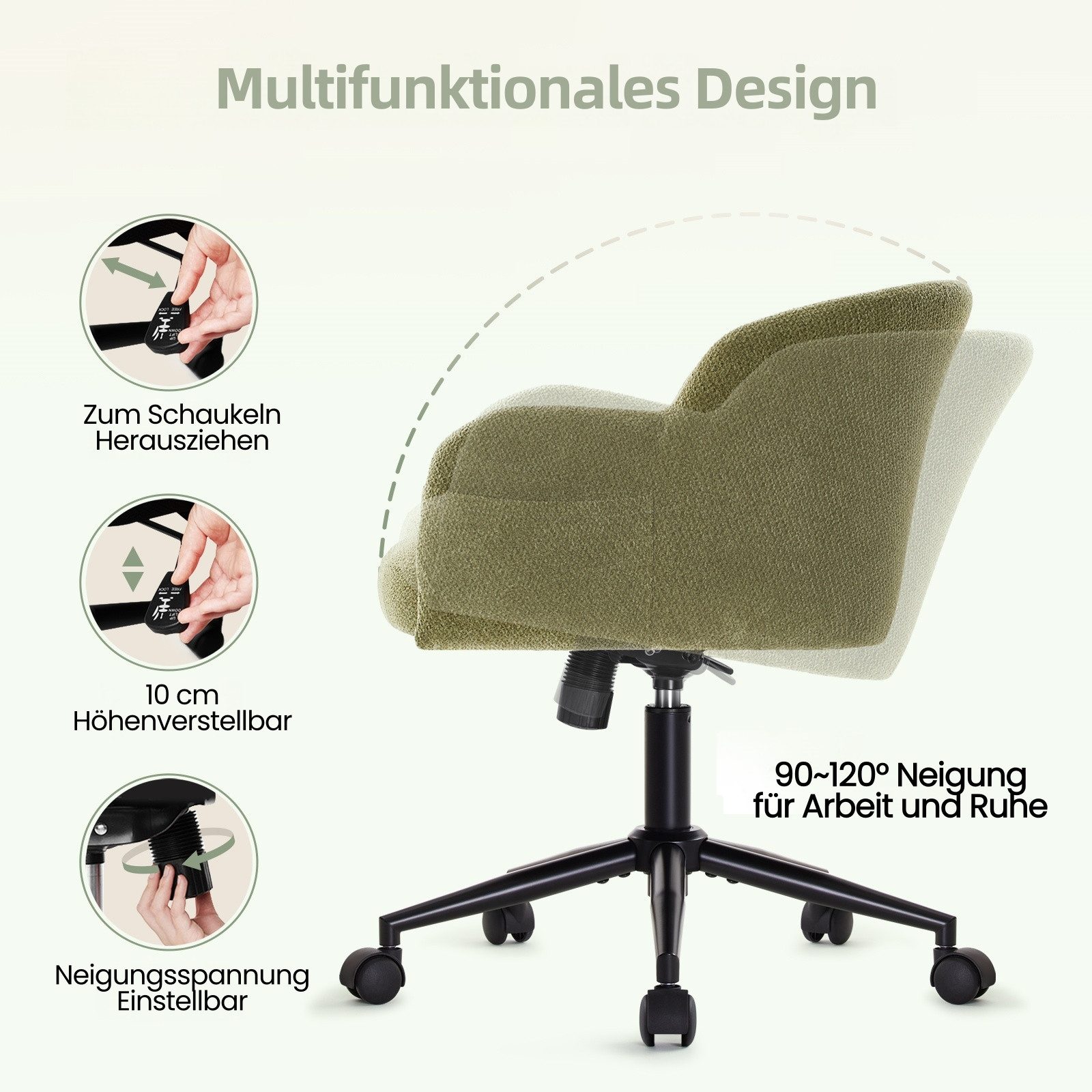 IWMH Bürostuhl Schreibtischstuhl mit Armlehnen, Höhenverstellbar Drehstuhl, Stuhl für Schminktisch, Homeoffice – Bild 4 von 5
