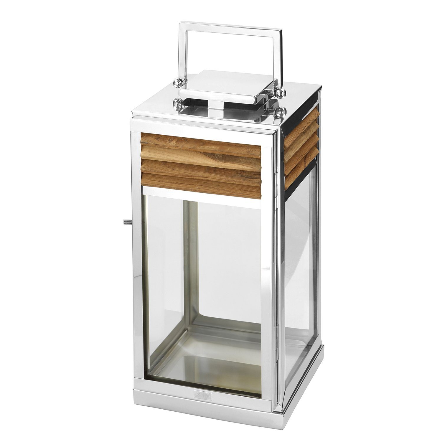 Fink Kerzenlaterne GENUA Laterne - H.51cm - braun/silberfarben - Edelstahl /Teakholz (1 St., Leuchte - Tischlaterne), Lichtlaterne mit Lampenhalter - Vielseitige Lichtquelle für Zuhause
