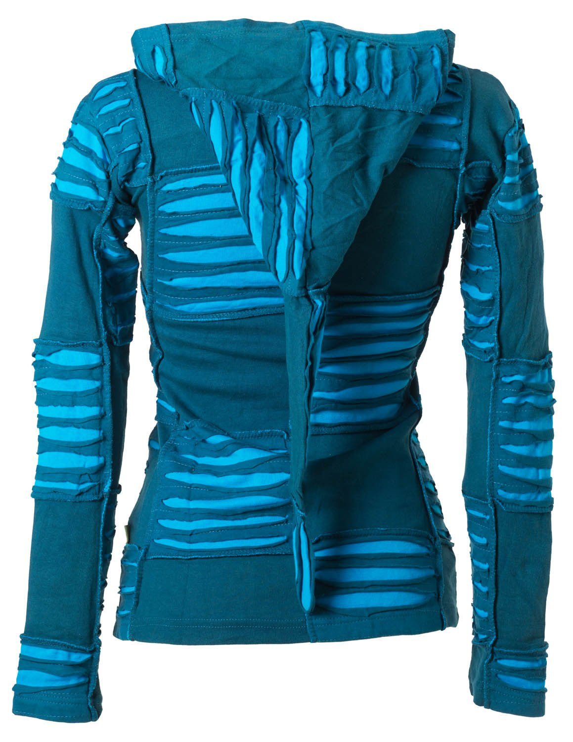 Vishes Kurzjacke Patchwork Jacke mit Cutwork und Zipfelkapuze Boho, Hippie, Elfen, Goa Style