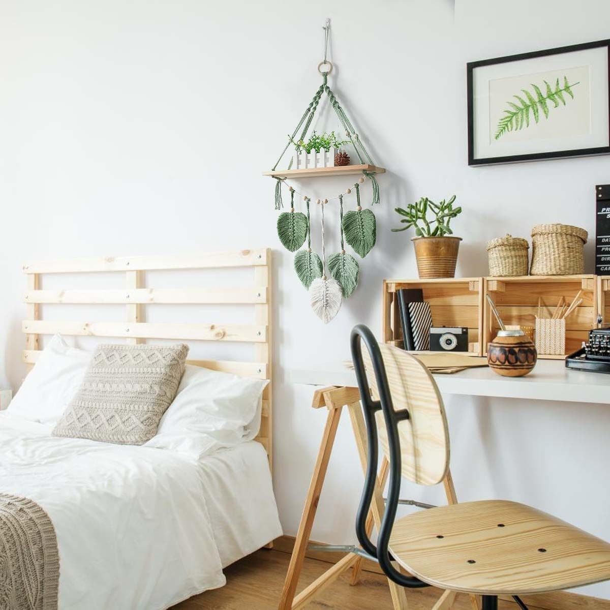 Coonoor Wanddekoobjekt Boho Makramee Holzregal & Wandbehang, Stilvolle Wand günstig online kaufen