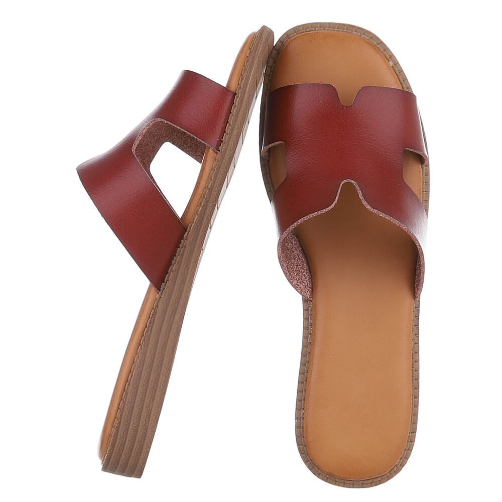 Ital-Design Modische Sandalen mit gepolsterter Sohle für Damen Pantolette (91409214) Keilabsatz/Wedge Pantoletten in Braun