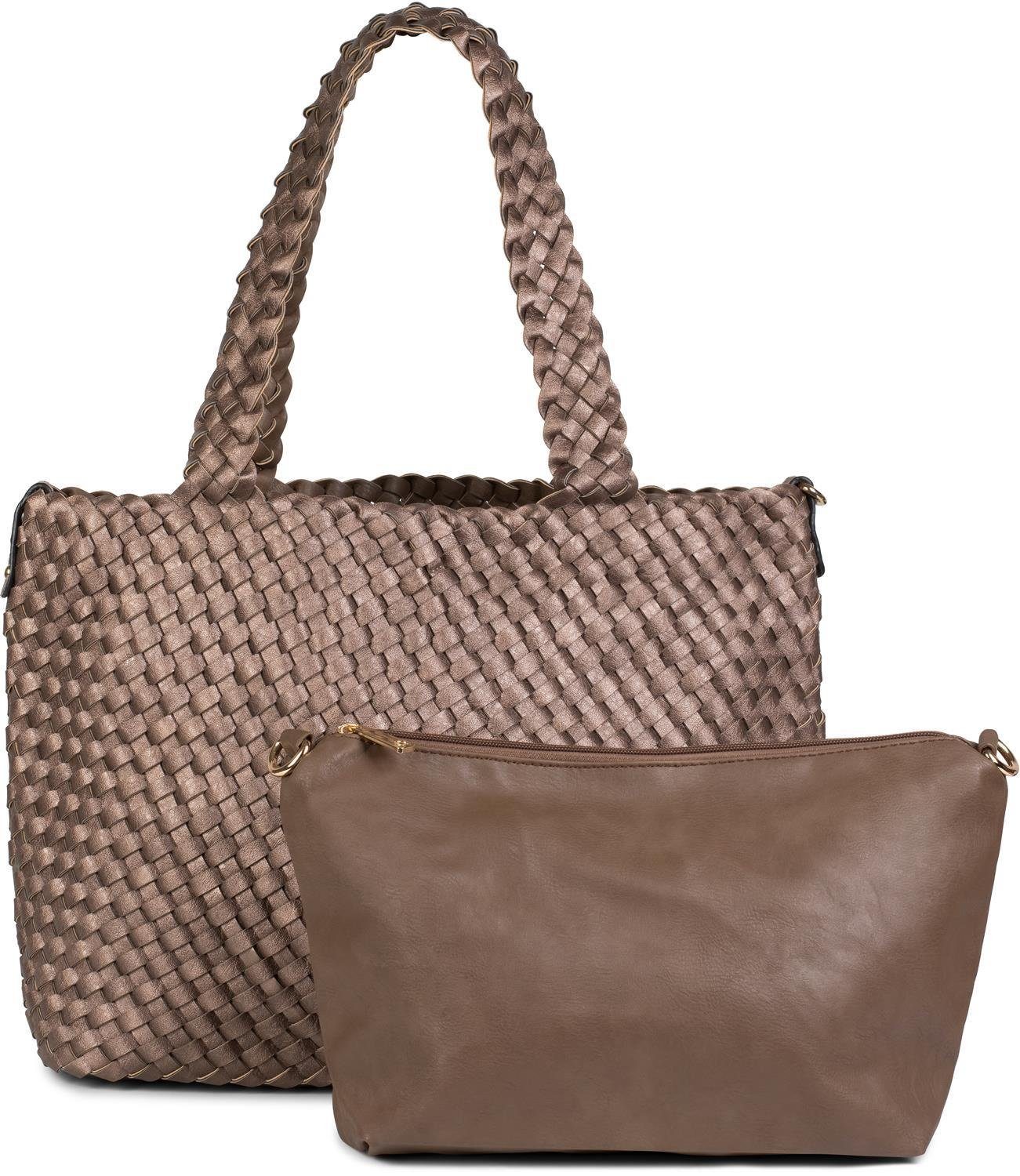 styleBREAKER Schultertasche Große XXL Wendetasche geflochten (2-tlg)