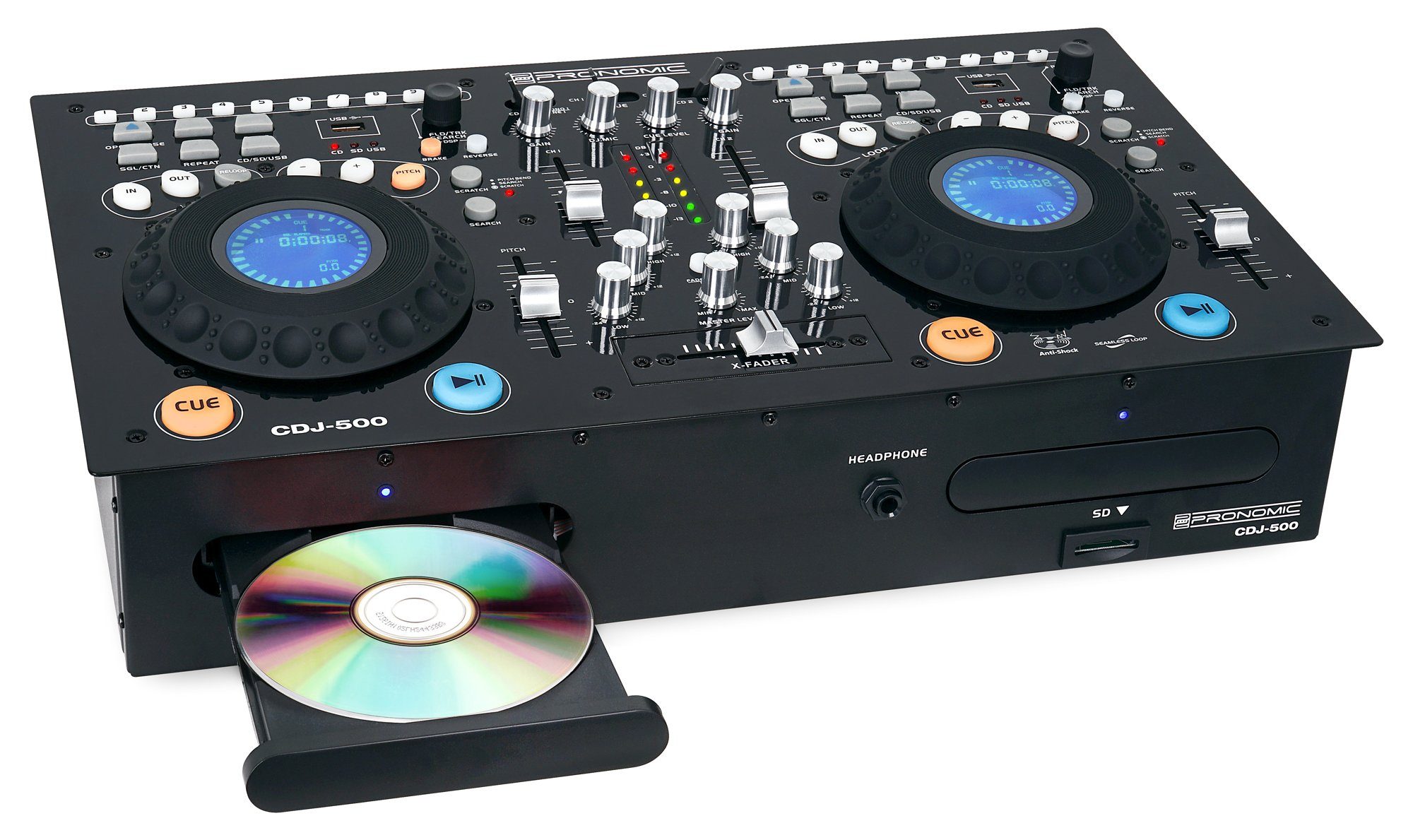 Pronomic CDJ-500 Full-Station Doppel DJ-CD-Player (Standalone-Format, Line-Eingänge, CD, MP3, SD & USB, Crossfader)