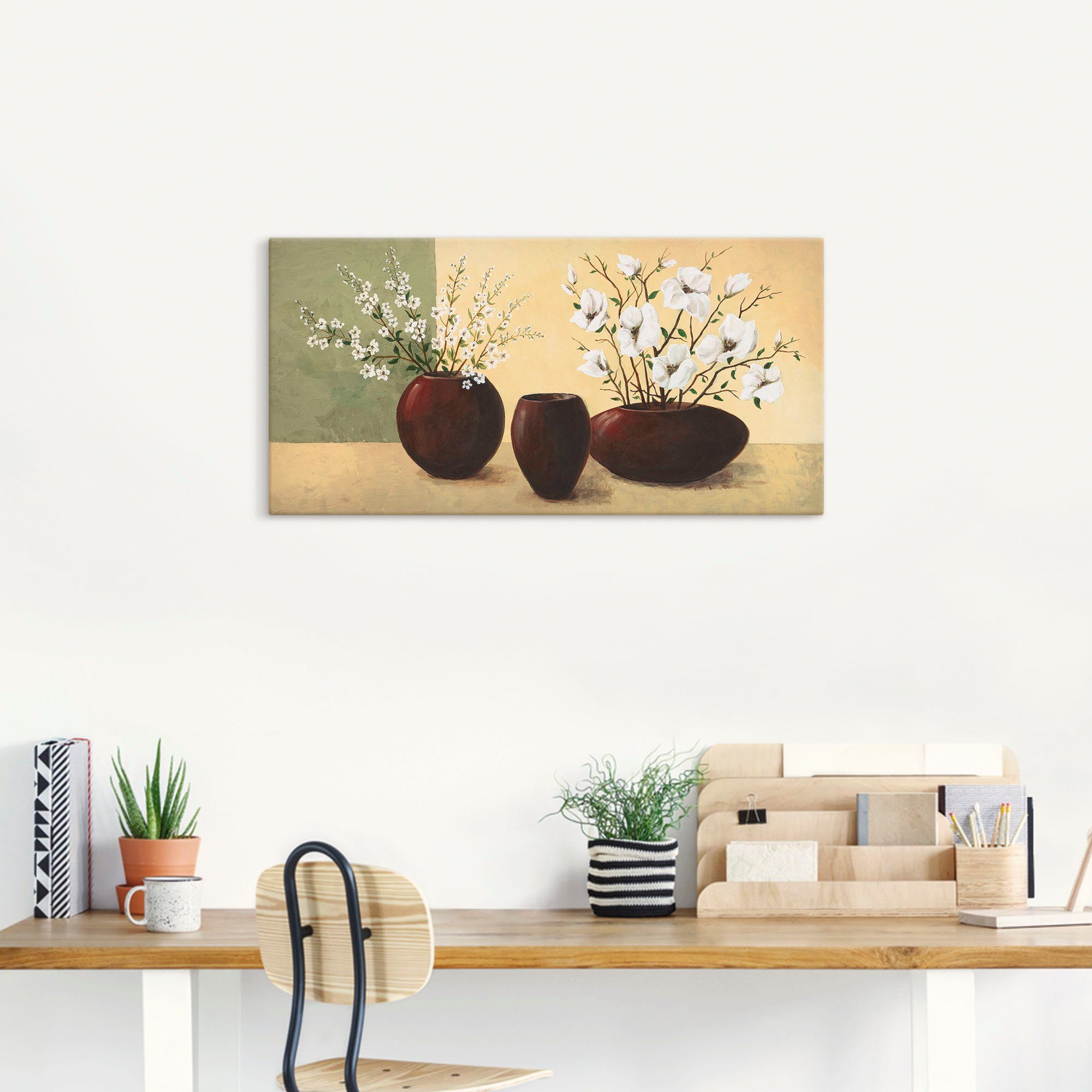 Artland Leinwandbild Magnolien, Vasen & Töpfe (1 St), auf Holzrahmen gespannt