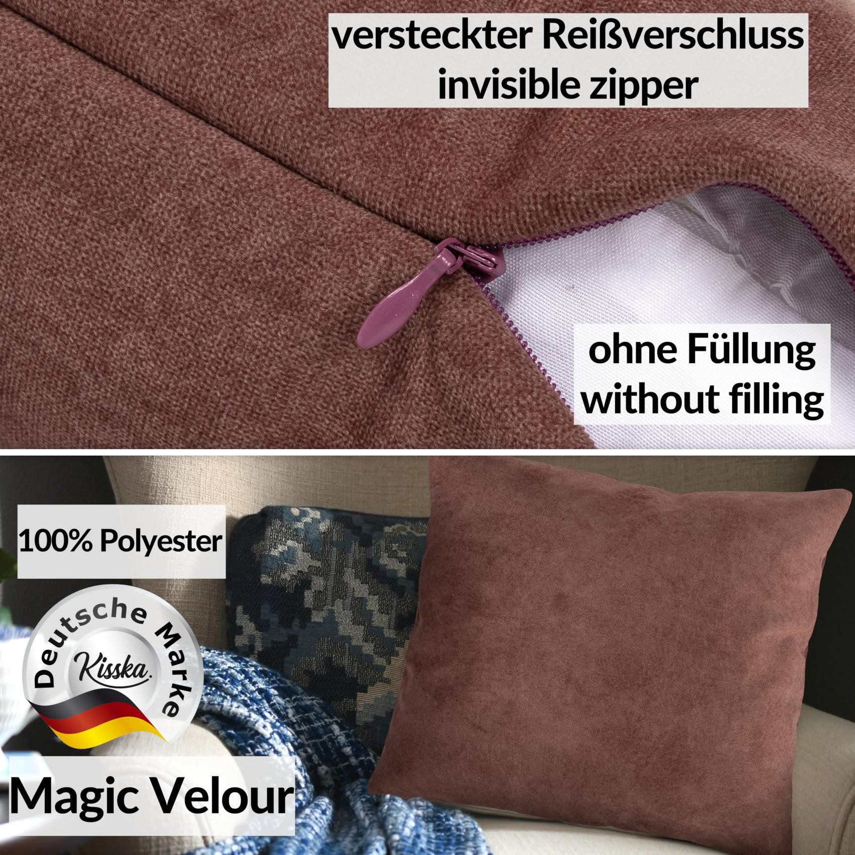 Kisska Dekokissen Kissenhülle MAGIC atmungsaktiv Velour Zierkissen Ambiente Dekorieren, Kissenüberzug ohne Füllung Meliert-Optik UNI 50x30cm Einfarbig Rosa
