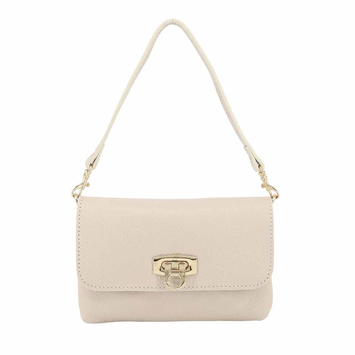 Schultertasche Made in Italy Damen Leder Tasche Mini Bag Ketten Crossbody Handytasche