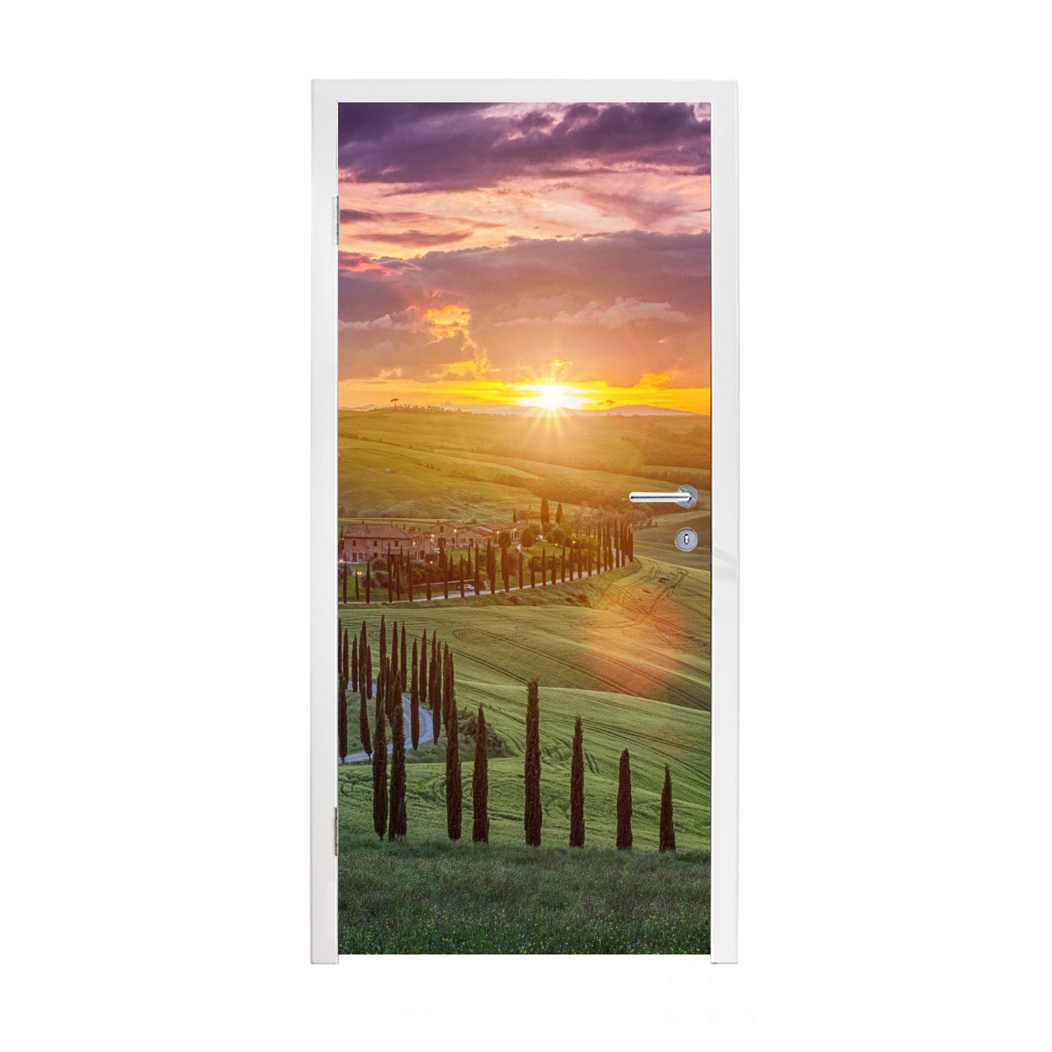 MuchoWow Türtapete Italien - Sonnenuntergang - Toskana, Matt, bedruckt, (1 St), Fototapete für Tür, Türaufkleber, 75x205 cm