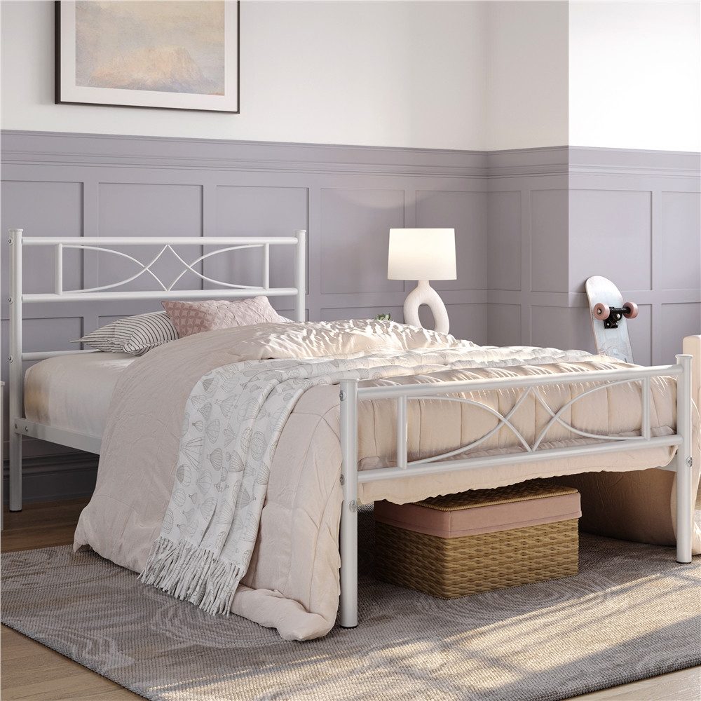 Yaheetech Metallbett Bettgestell im industriellen Stil, Bettrahmen mit Kopfteil Gästebett mit Lattenrost für Schlafzimmer