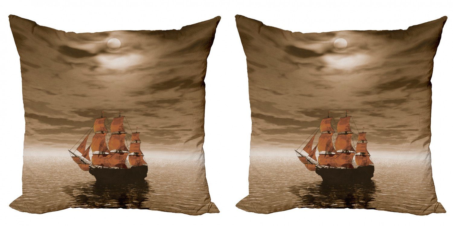 Nautisch Einsames Segeln (2 Doppelseitiger Schiff Kissenbezüge Stück), Modern Accent Abakuhaus Digitaldruck,