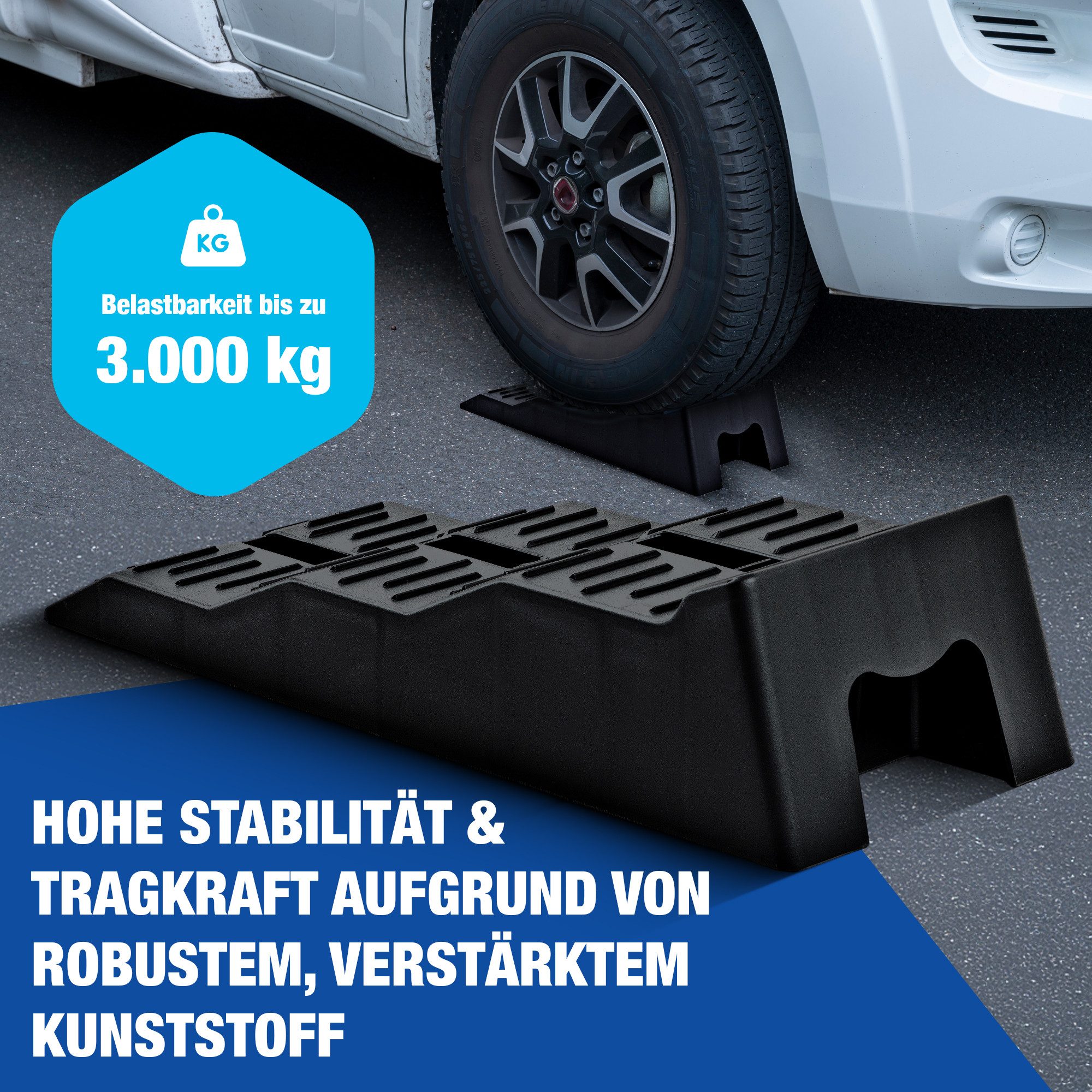 NTG Nutzfahrzeug Technik GmbH Auffahrrampe Auffahrkeile (2er Set) 3 stufig bis 3000 kg pro Set, Camper, Wohnmobil
