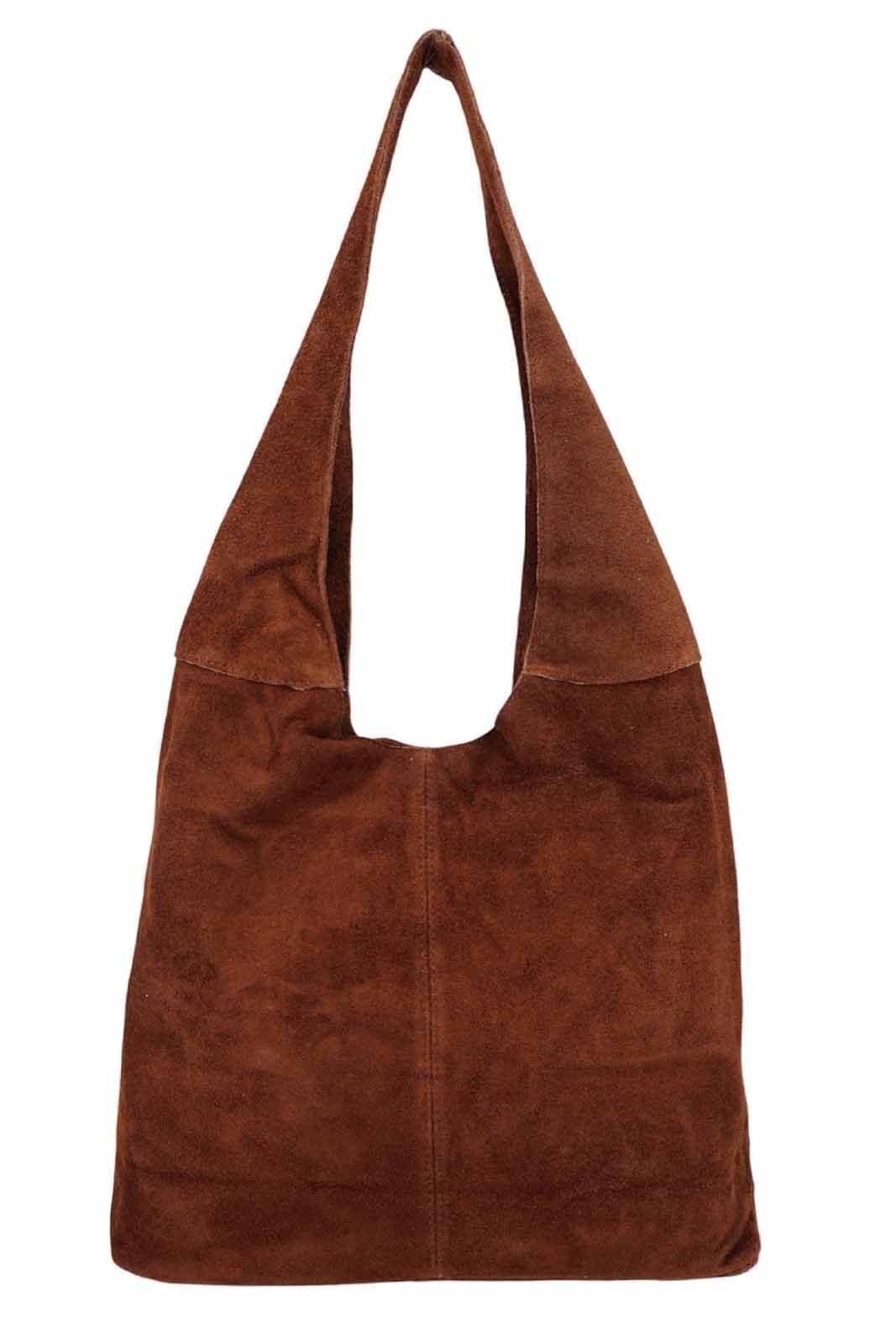 ITALYSHOP24 Shopper Made in Italy XL Damen echtes Leder Tasche Hobo Bag Schultertasche, Wildleder Umhängetasche Workbag Businesstasche Beuteltasche City Bag