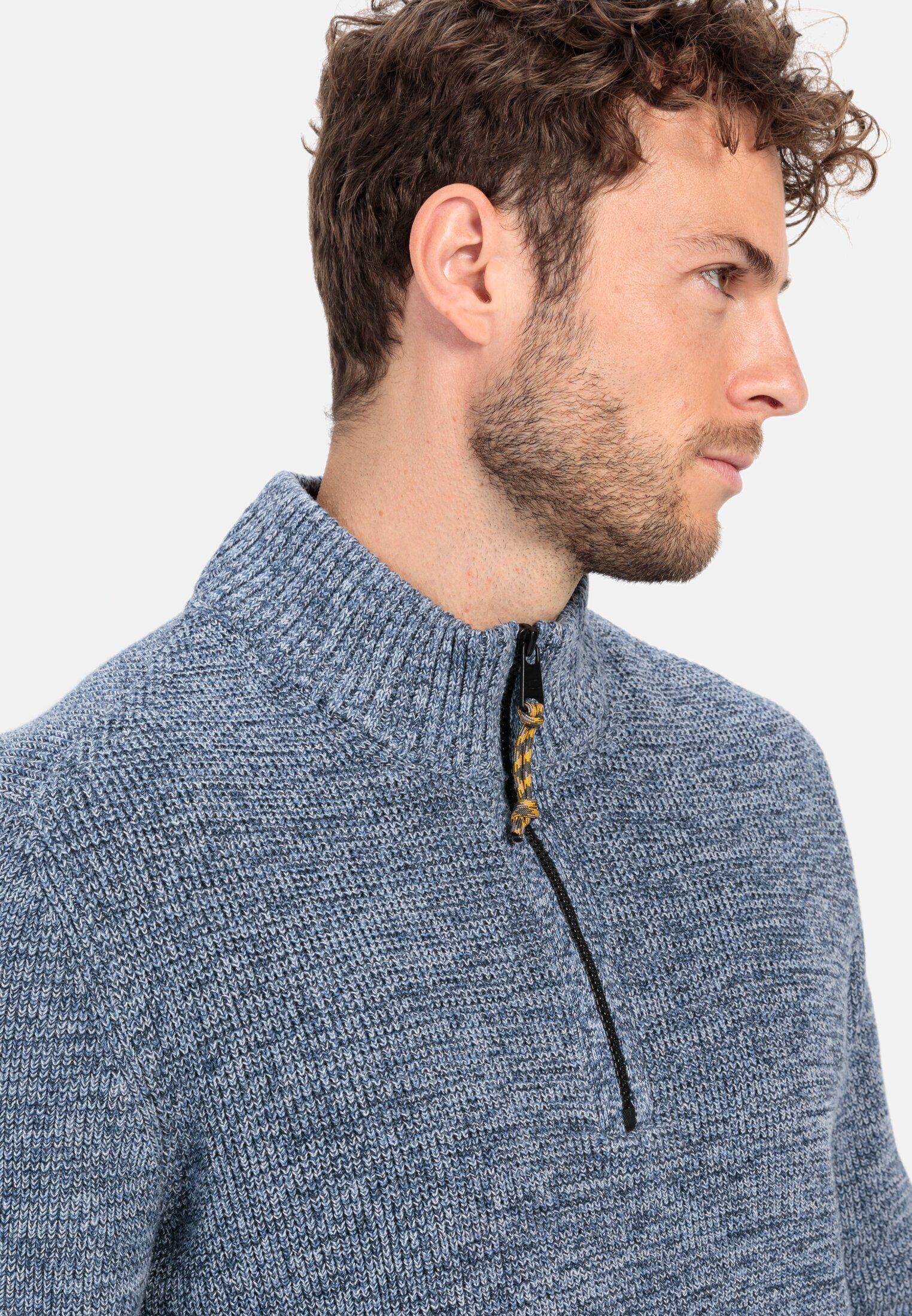 camel active Strickpullover aus Baumwollmix Langarm Troyer Markenlogo