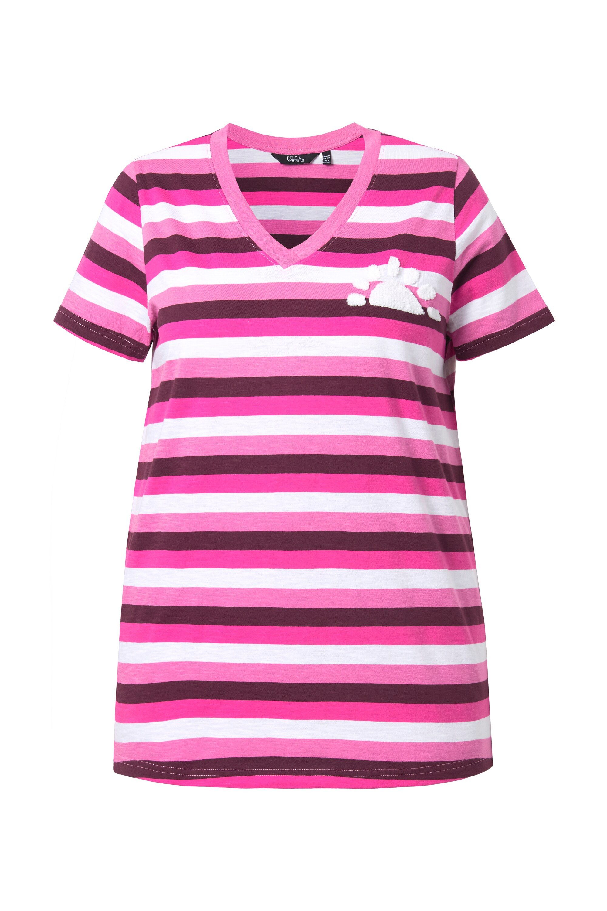 T-Shirt Ringelshirt Sonne A-Linie V-Ausschnitt Halbarm
