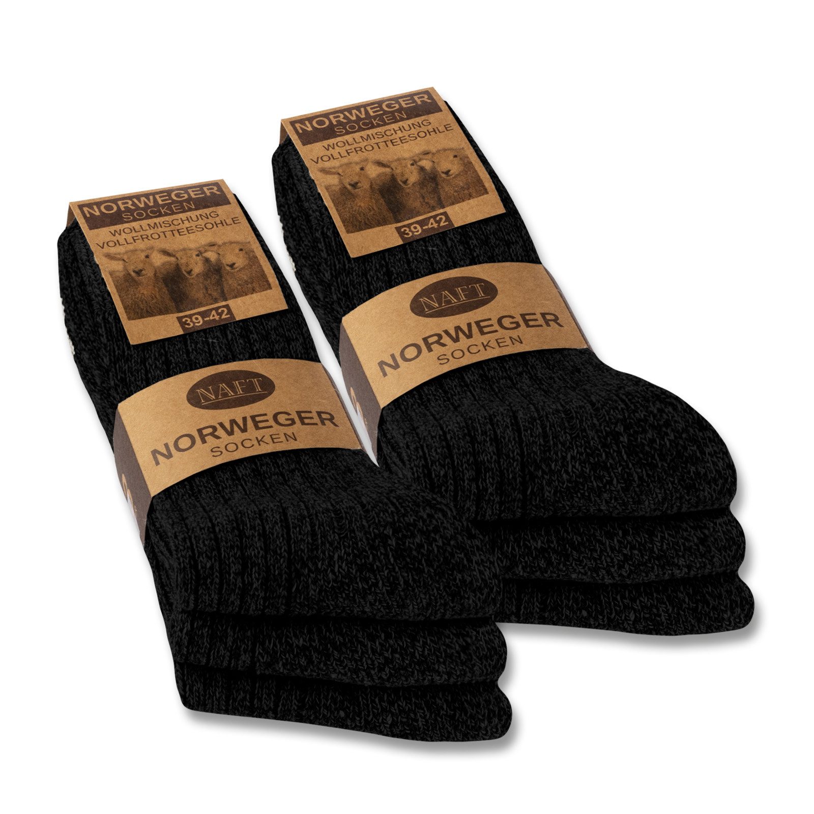 sockenkauf24 Norwegersocken 6 Paar Wollsocken warme Wintersocken mit weicher Frotteesohle (Schwarz, 39-42) für Damen & Herren in Schwarz, Grau & Anthrazit - 70301T