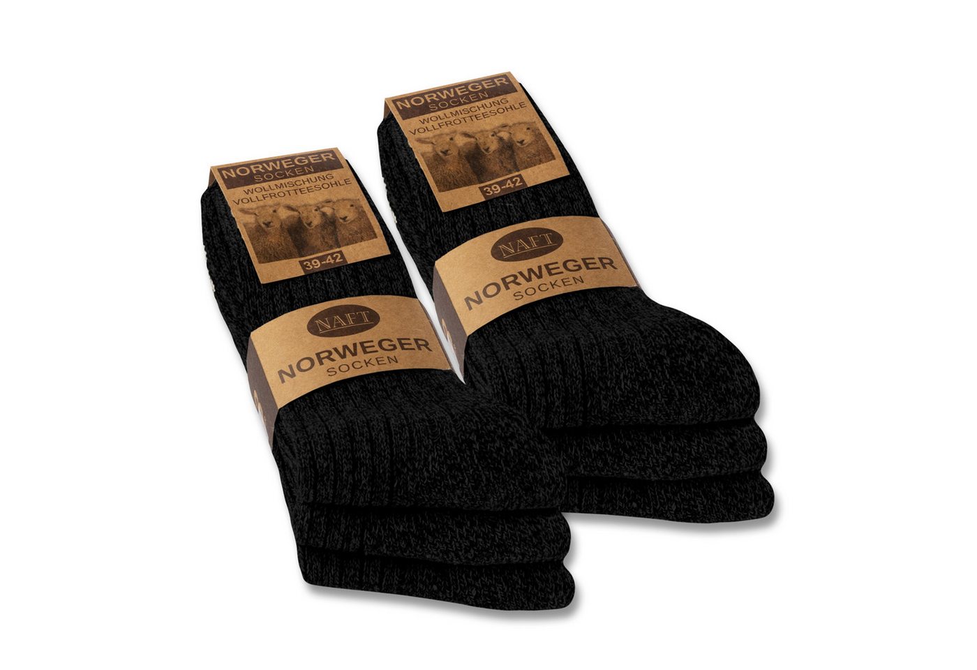 sockenkauf24 Norwegersocken 6 Paar Wollsocken warme Wintersocken mit weicher Frotteesohle (Schwarz, 43-46) für Damen & Herren in Schwarz, Grau & Anthrazit - 70301T