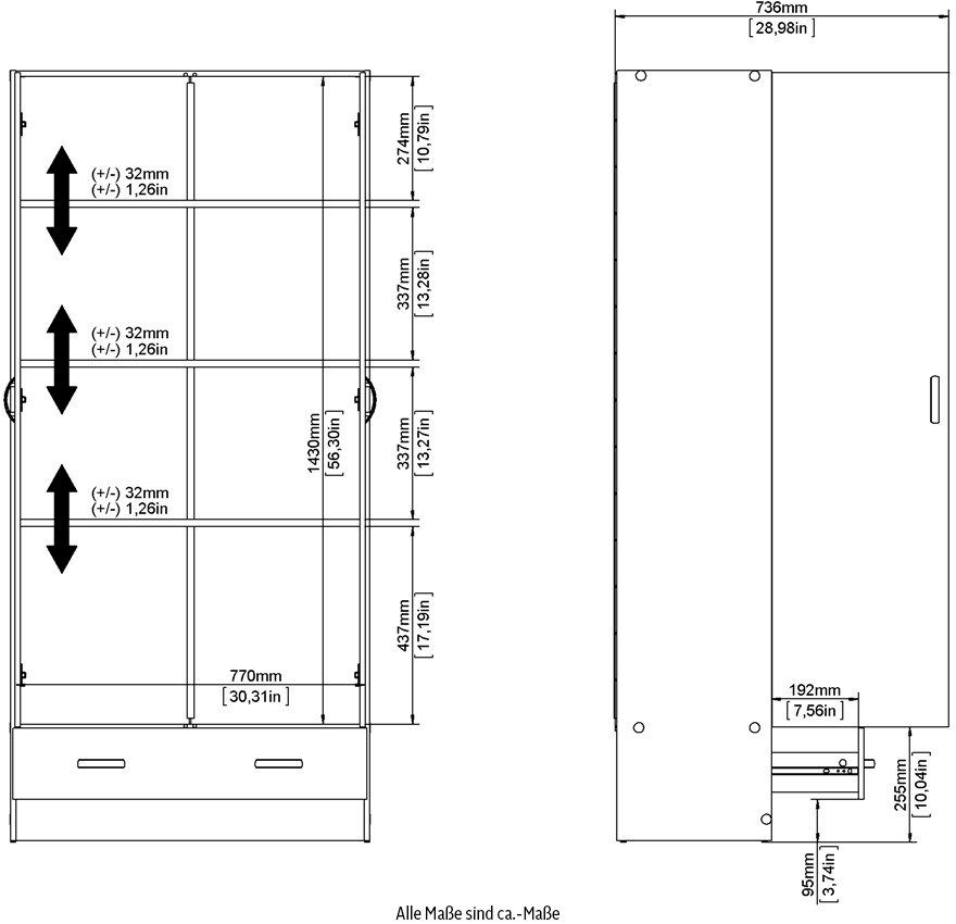 Home affaire Weiß 170,4 Weiß einfache Stauraum, x 35,7cm x 79,4 Stangengriffe, | Kleiderschrank Selbstmontage