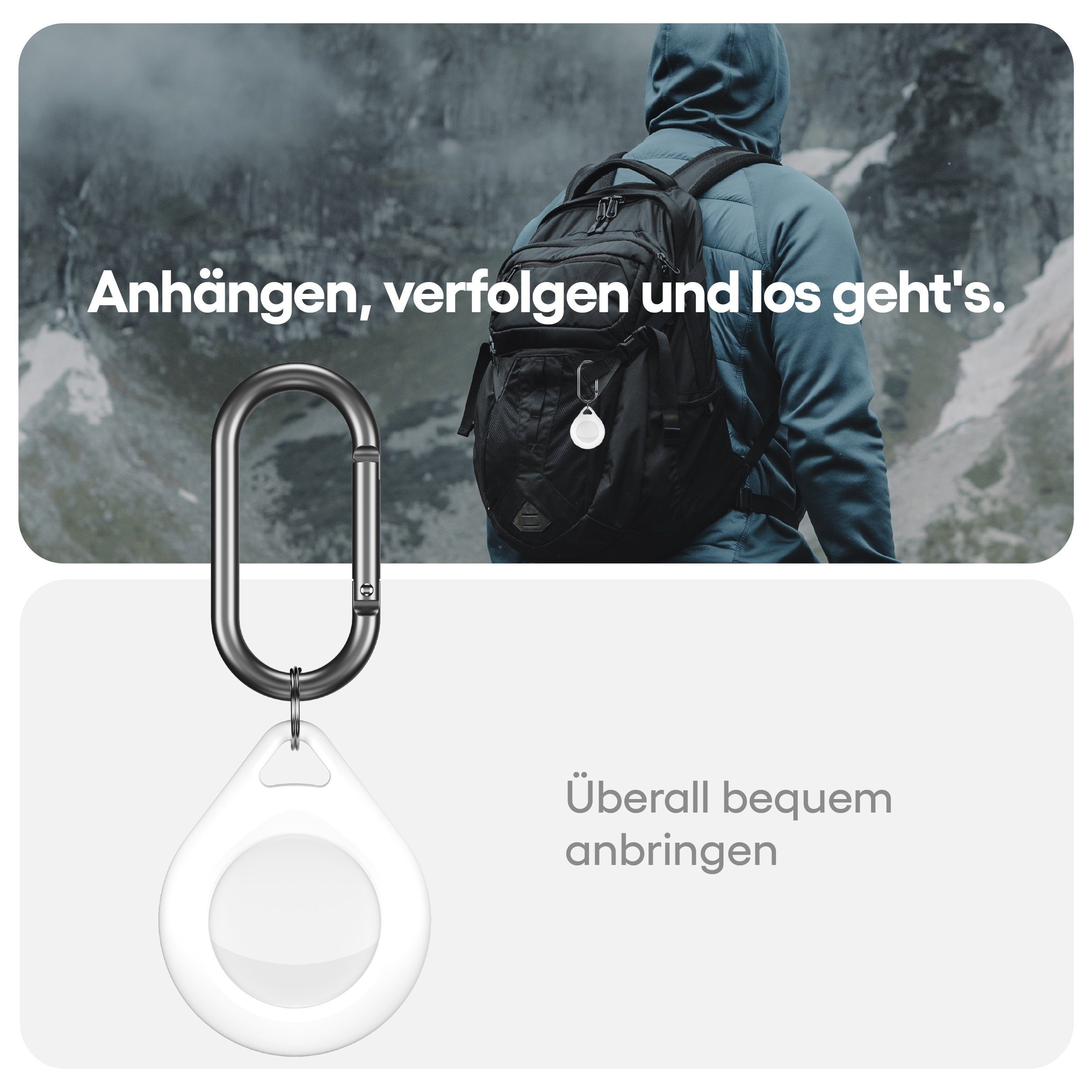 KeyBudz Schlüsselanhänger Secure Dock AirTag Anhänger aus Silikon mit Karabiner (2 Stück)