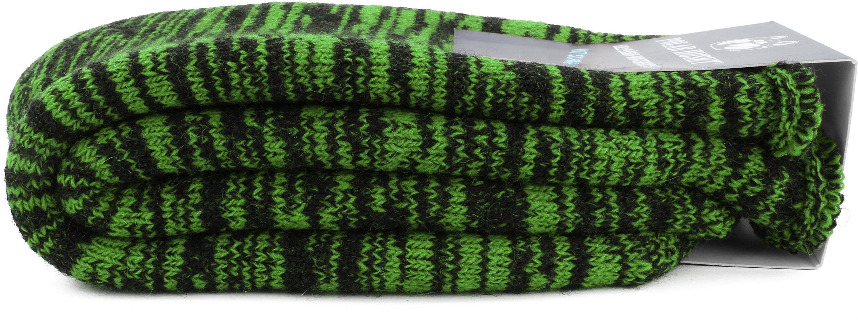 Wolle Husky mit gefüttert Farbige Vollplüsch-Socken Polar durchgehend Thermosocken Grün/Schwarz