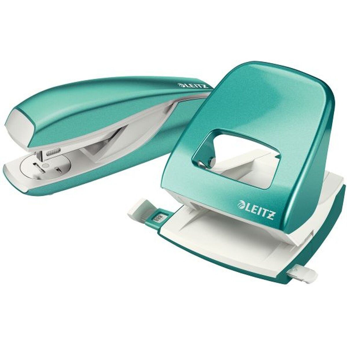LEITZ Tischaufsatz Locher NeXXt 5008 und Heftgerät NeXXt 5502 im Set eisblau