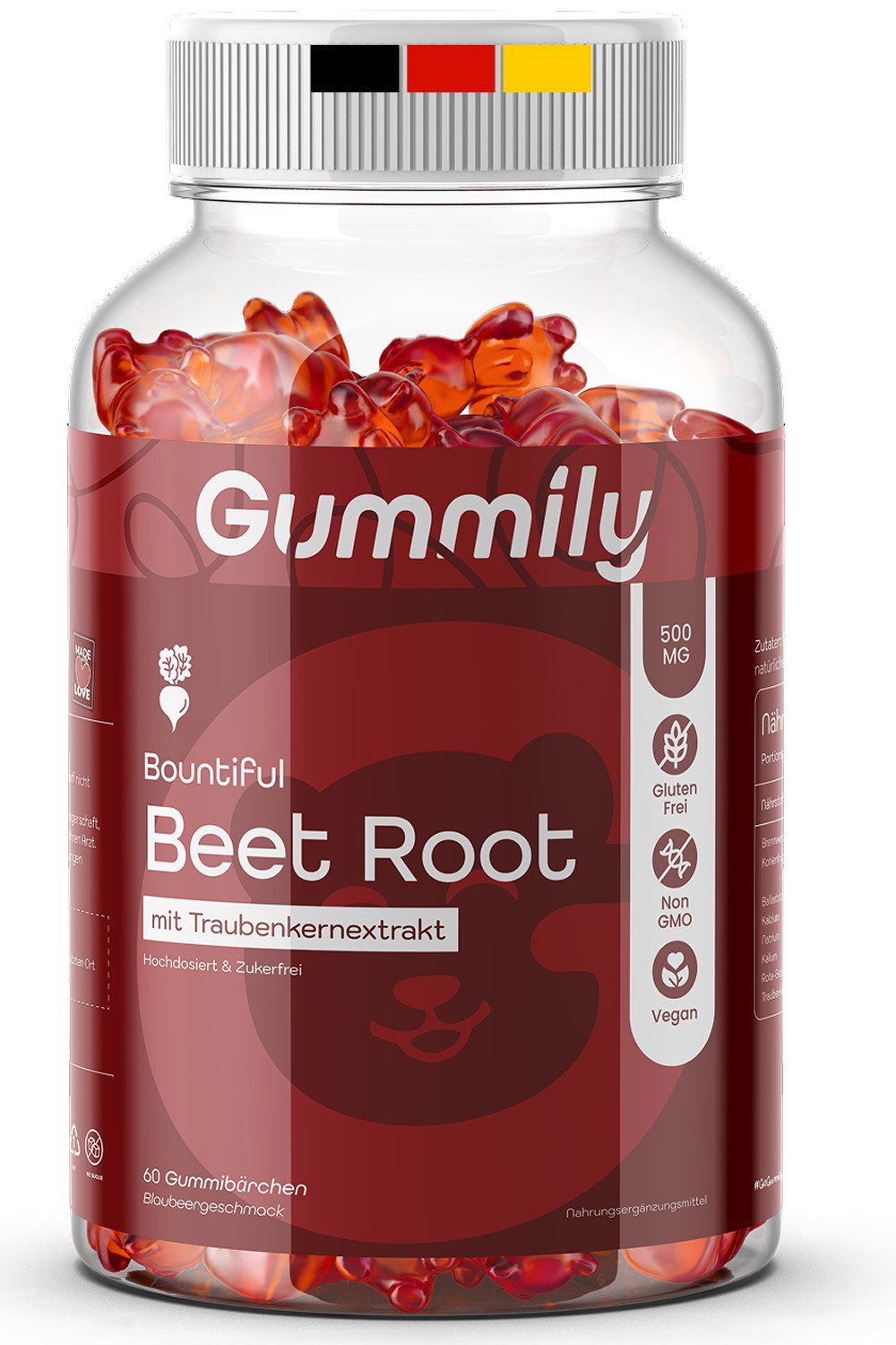Gummily® Rote Bete Gummies 500mg - Beta vulgaris - Rote Beete Extrakt Gummibärchen, 180 g