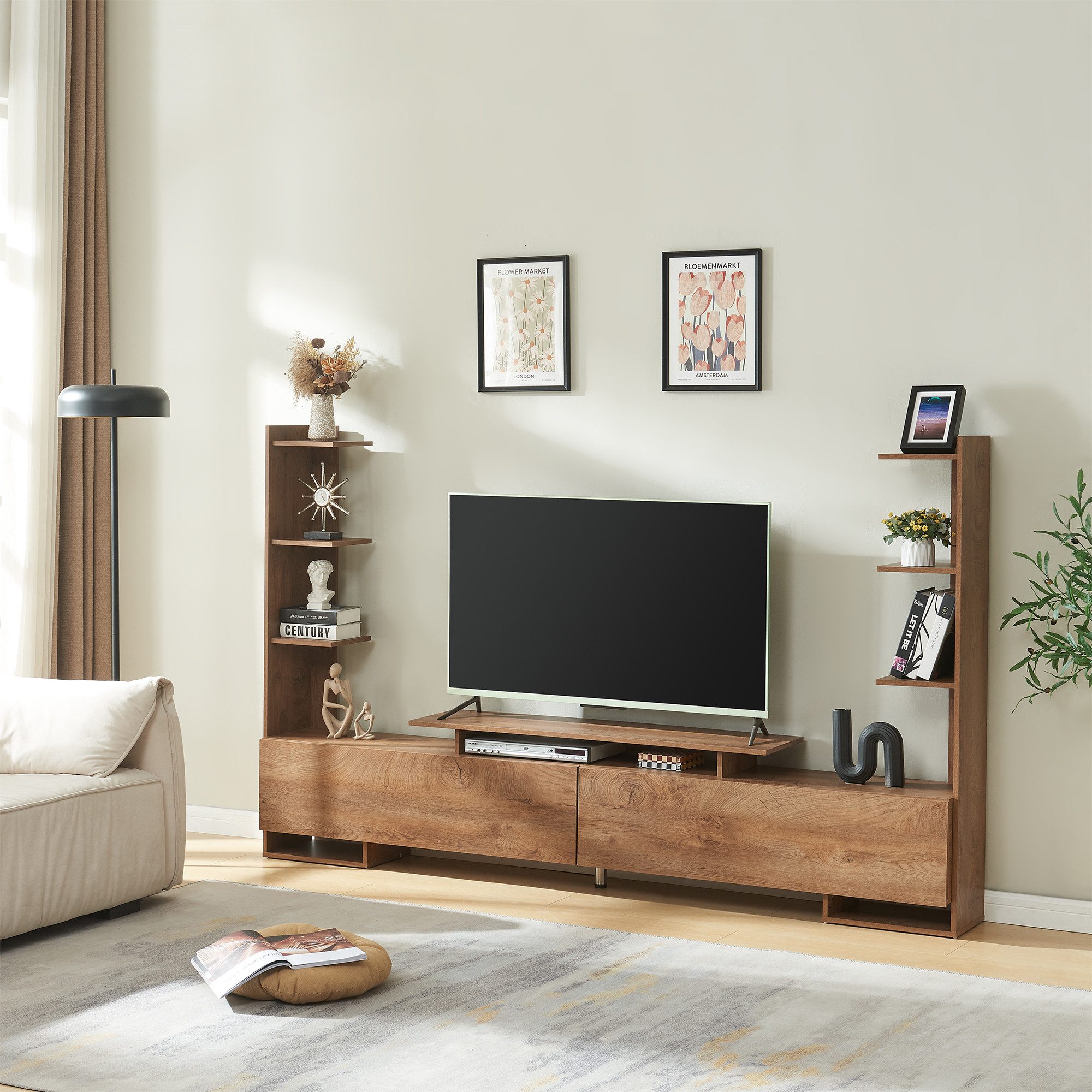 en.casa TV-Schrank »Rauki« mit Seitenregalen 233 x 31 x 141 cm Walnussoptik günstig online kaufen