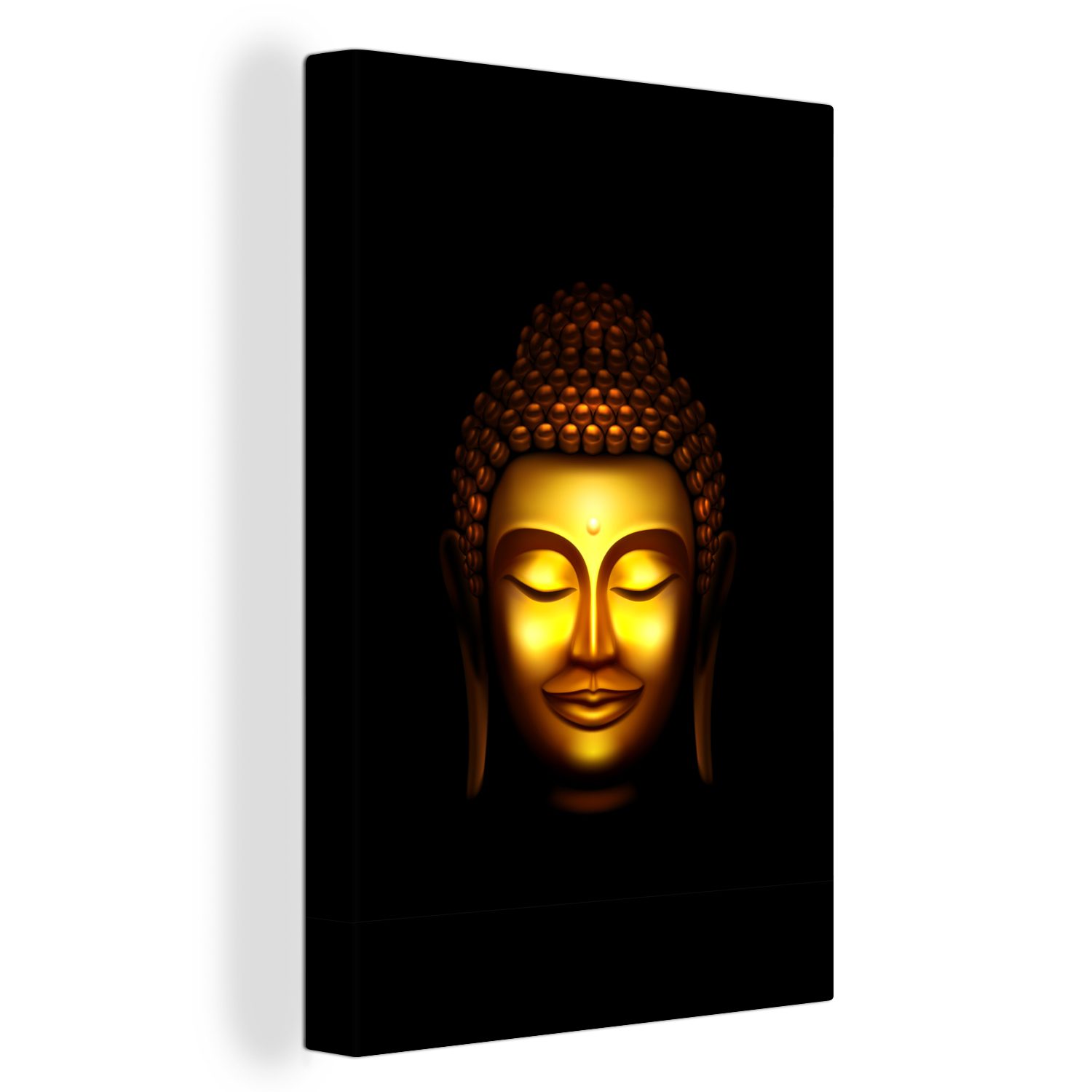 (1 - Gemälde, Buddha OneMillionCanvasses® inkl. bespannt St), Gold, 20x30 Leinwandbild Kopf - Zackenaufhänger, cm fertig Leinwandbild
