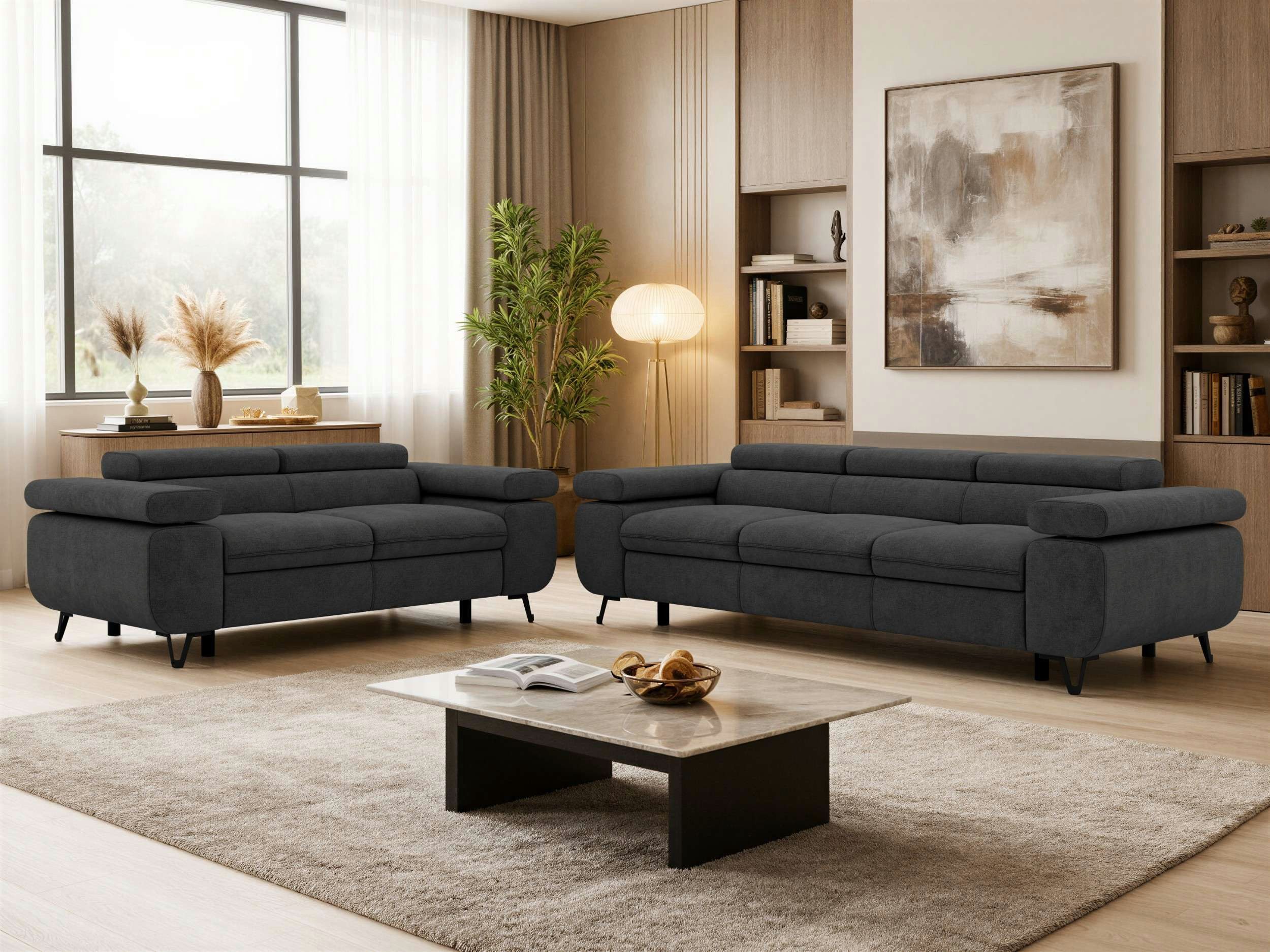 MKS MÖBEL Polstergarnitur PETER, (2+3, Set, modernes Sofa-Set, Couchgarnitur fürs Wohnzimmer), verstellbare Kopfstützen und Armlehnen