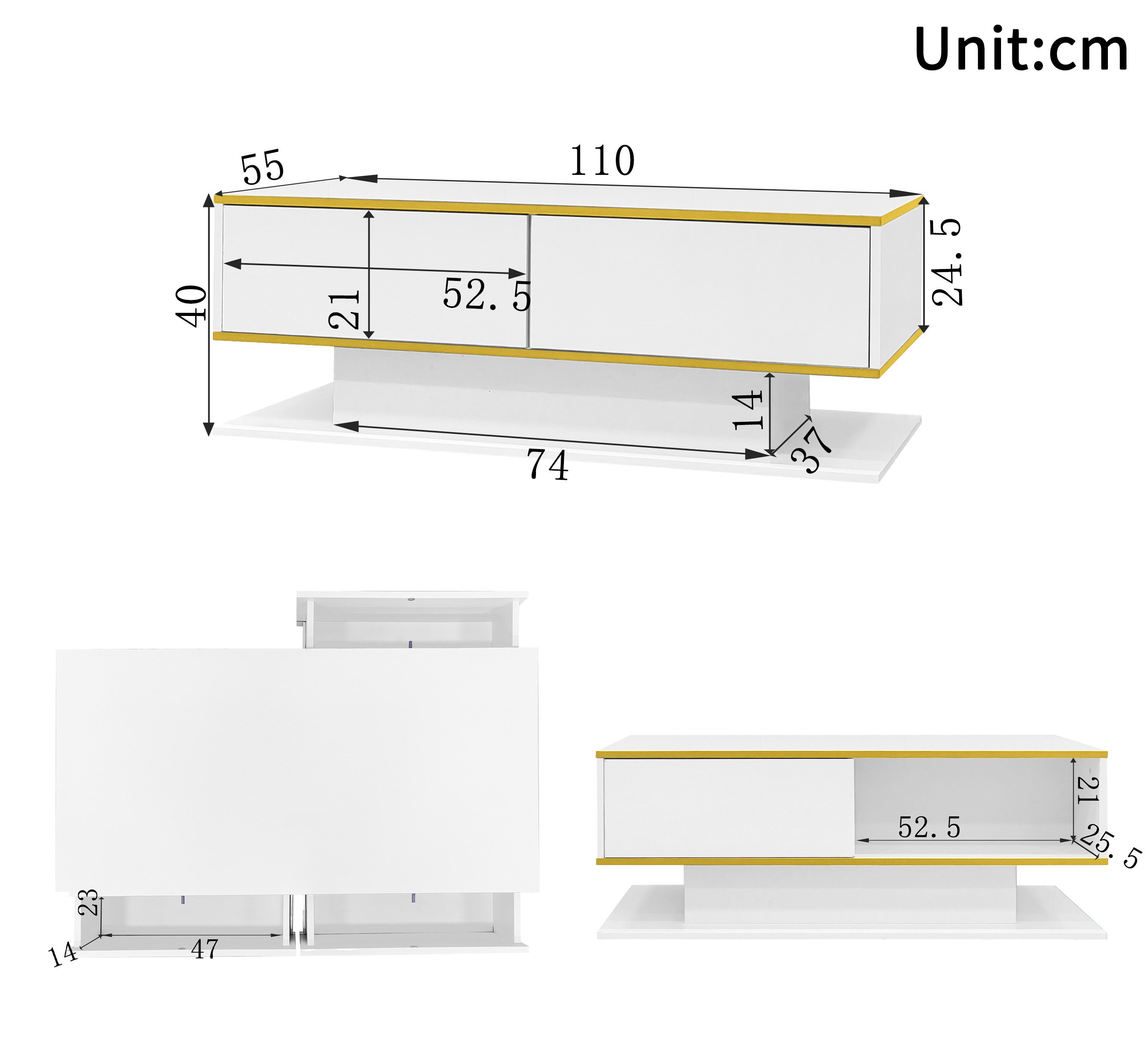 Ulife Couchtisch Beistelltisch Wohnzimmertisch mit 3 günstig online kaufen