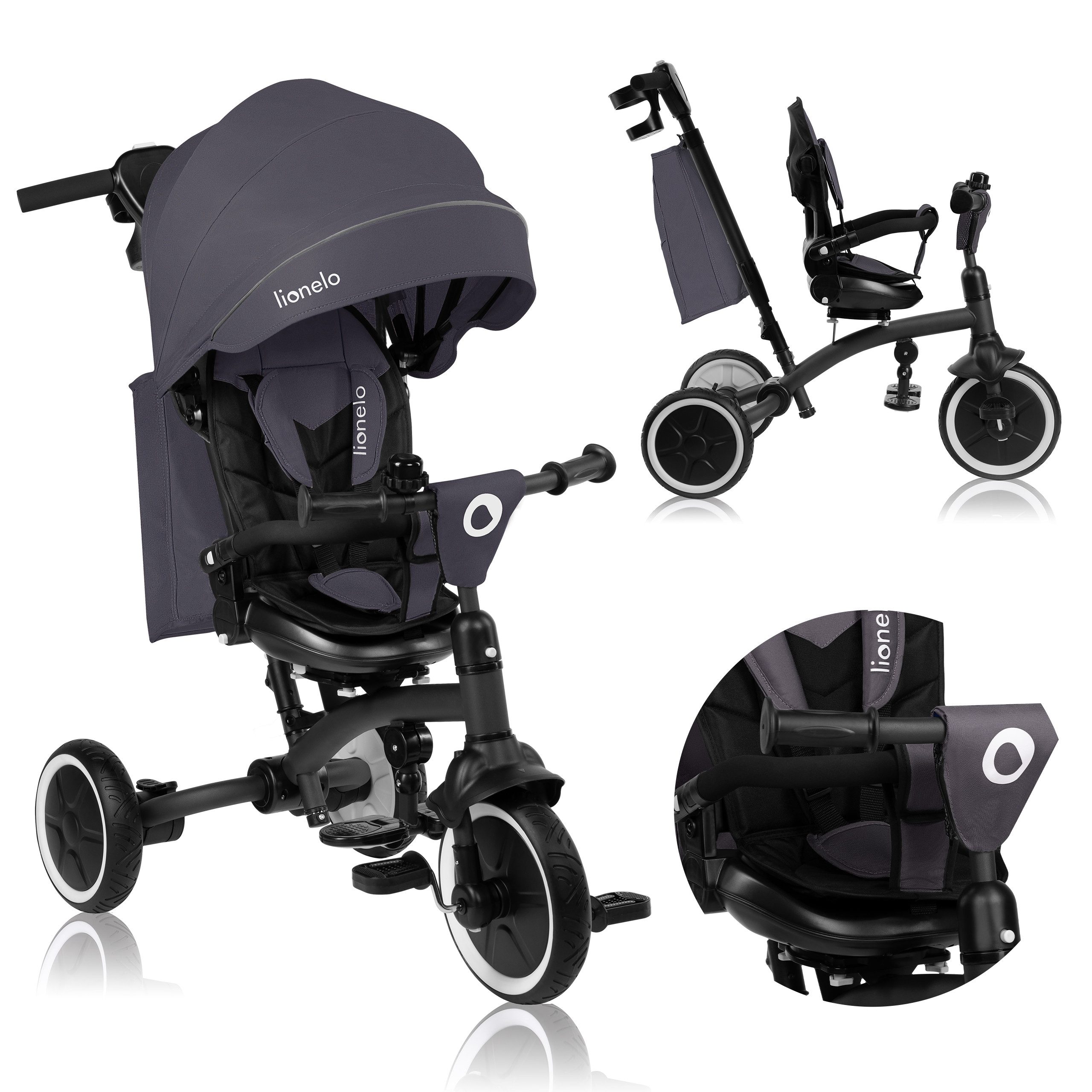 lionelo Dreirad-Kinderwagen TRIS PLUS, Inklusive Glocke, Tasche und Becherhalter/ab 9 Monaten