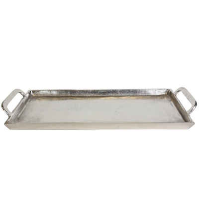 Casa Moro Tablett Silber Tablett Messina mit Griff rechteckig 46cm lang massiv, Aluminium, (aus Aluminium handgegossen, Servierteller Raw Optik Deko-Tablett ALTB20), aus Guss Aluminium mit Raw Optik