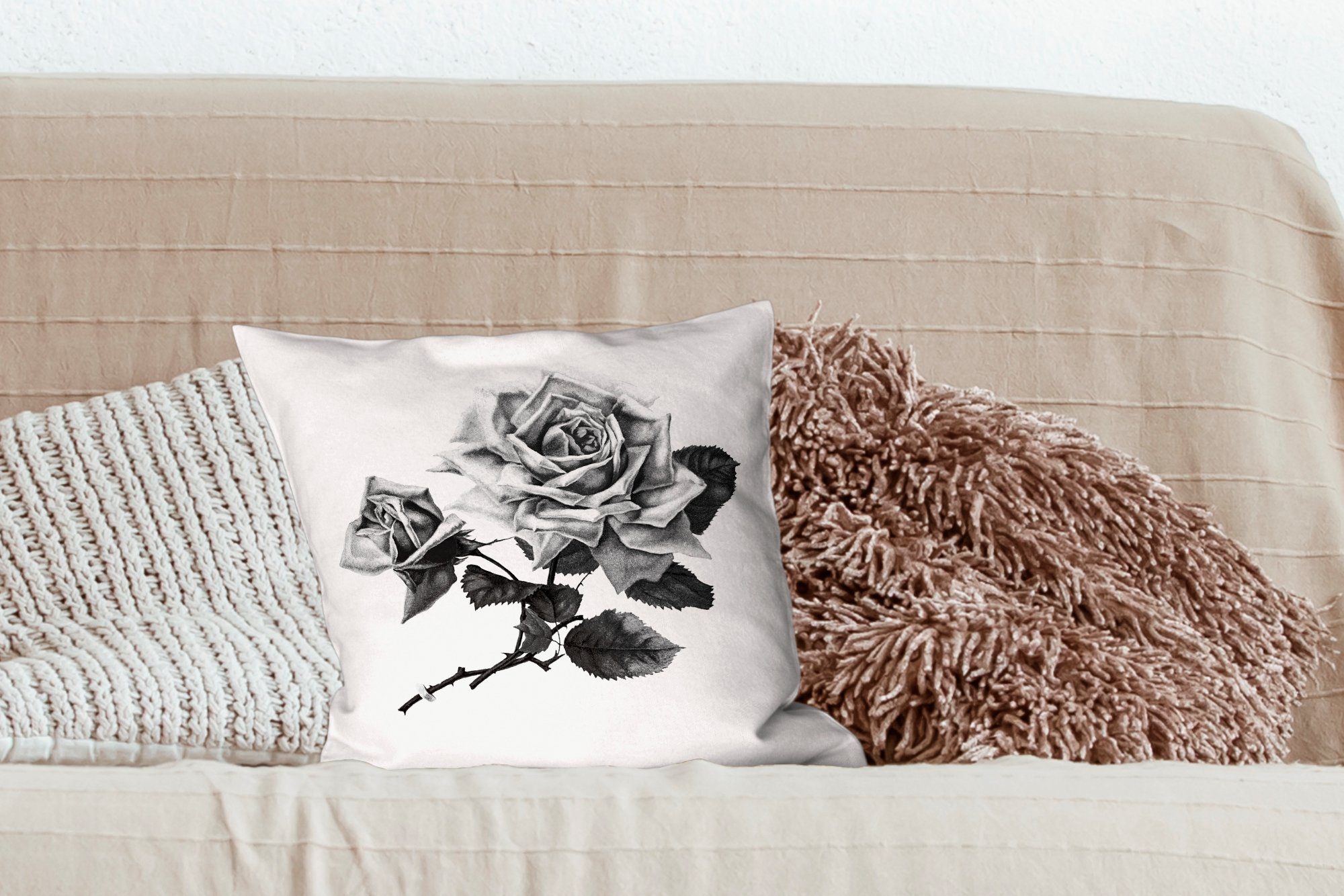 MuchoWow Dekokissen Vintage für - Sofakissen Rosen Blumen, Füllung Wohzimmer, mit - Zierkissen Deko, Schlafzimmer