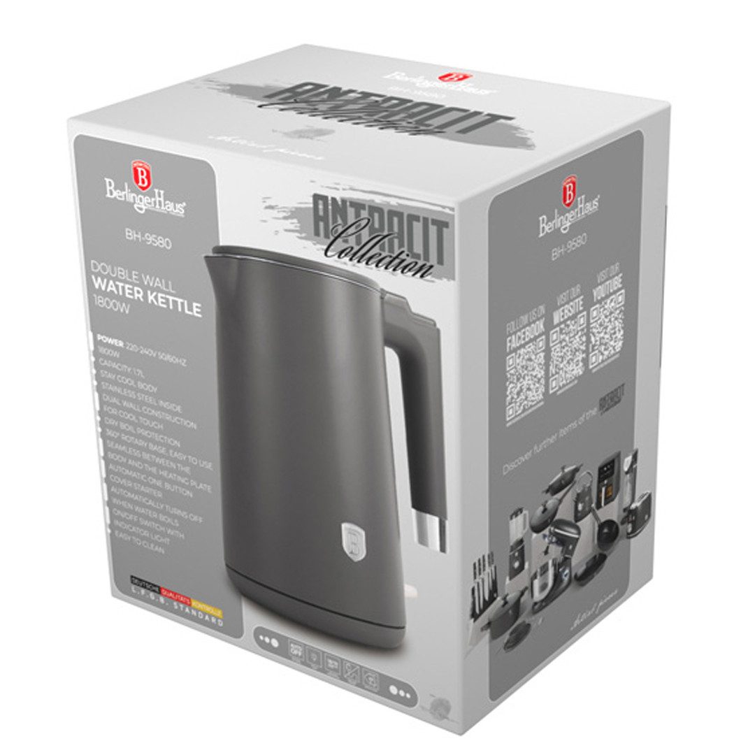 Berlinger Haus Wasserkocher Anthrazit Matt, 1,7 l, 1800 W, Schnellheizfunktion