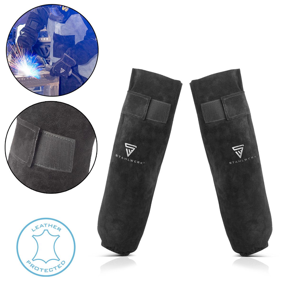 STAHLWERK Schweißerhandschuhe Schweißerärmel, Schweißerstulpen (Set, 1-St., Einzelartikel) feuerbeständig, schwer entflammbar