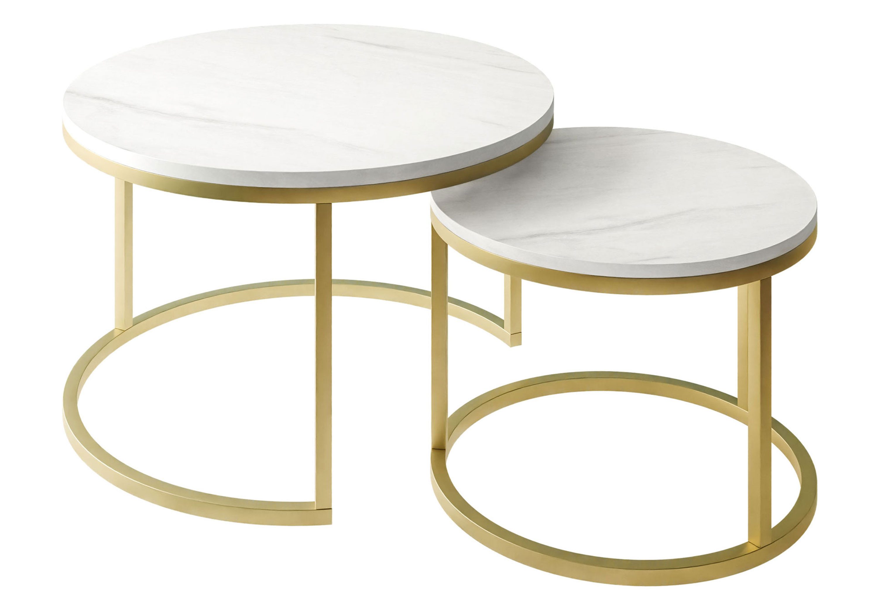Lookway Couchtisch CIRI 2in1 LEVANTO mit goldmattem Gestell, runder Couchtisch (2er Set), Durchmesser: ⌀70 cm & ⌀50 cm und Durchmesser: ⌀80 cm & ⌀60 cm