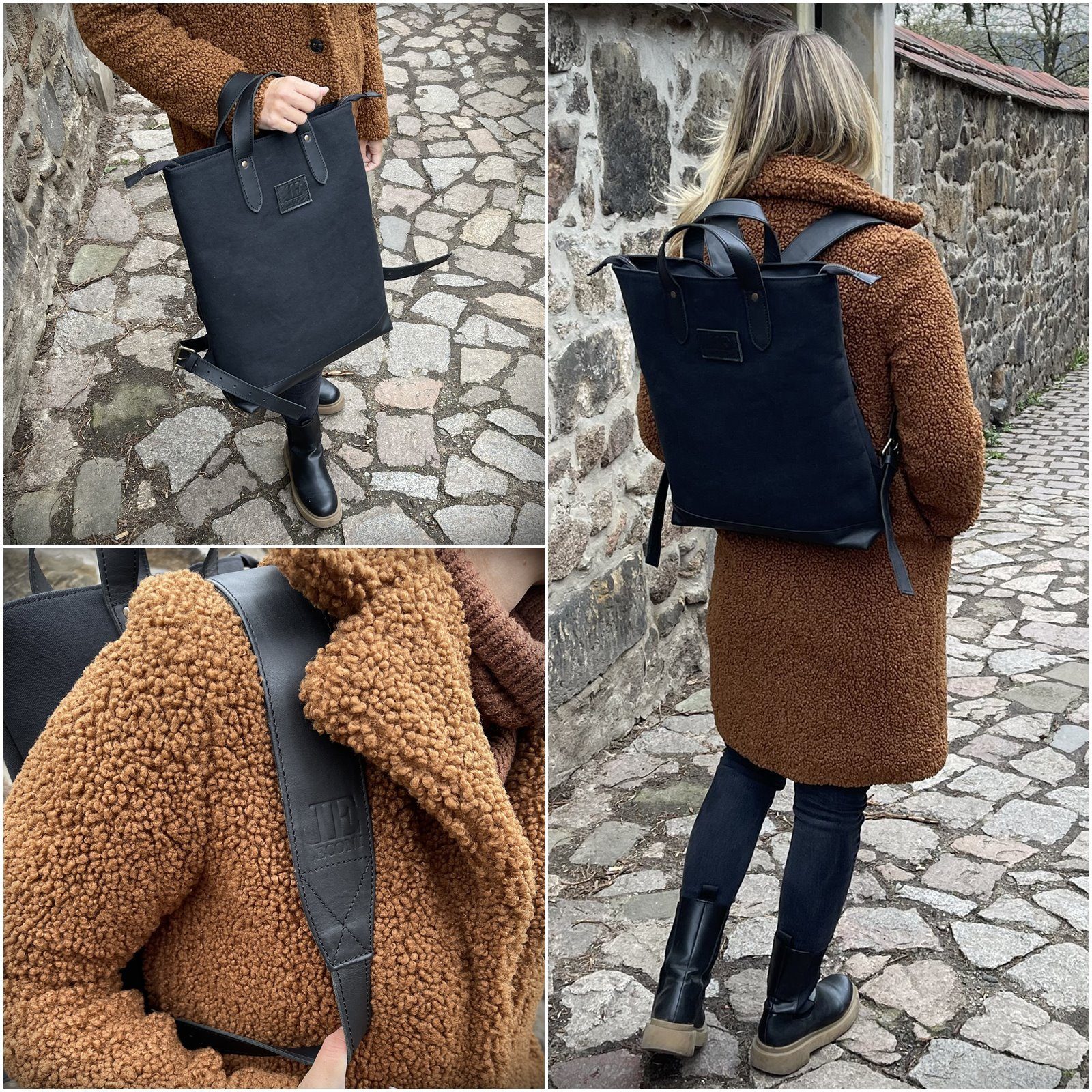 LECONI Freizeitrucksack Rucksack Damen Herren DIN A4 Canvas + Leder LE1021