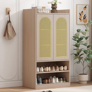 OKWISH Highboard sideboard (Sideboard mit Polyrattan-Tür), Mit verstellbaren Einlegeböden, Schuhschrank Landhausstil