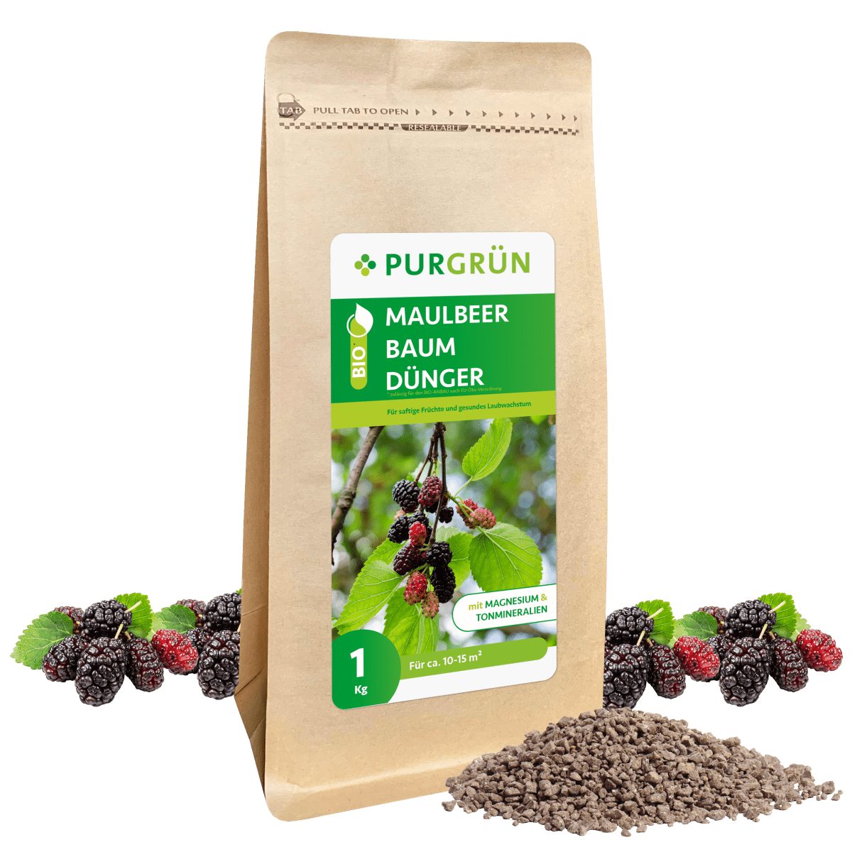 Gartendünger Purgrün Bio Maulbeerbaum Dünger, NPK 6+3+8, Magnesium, 1 kg