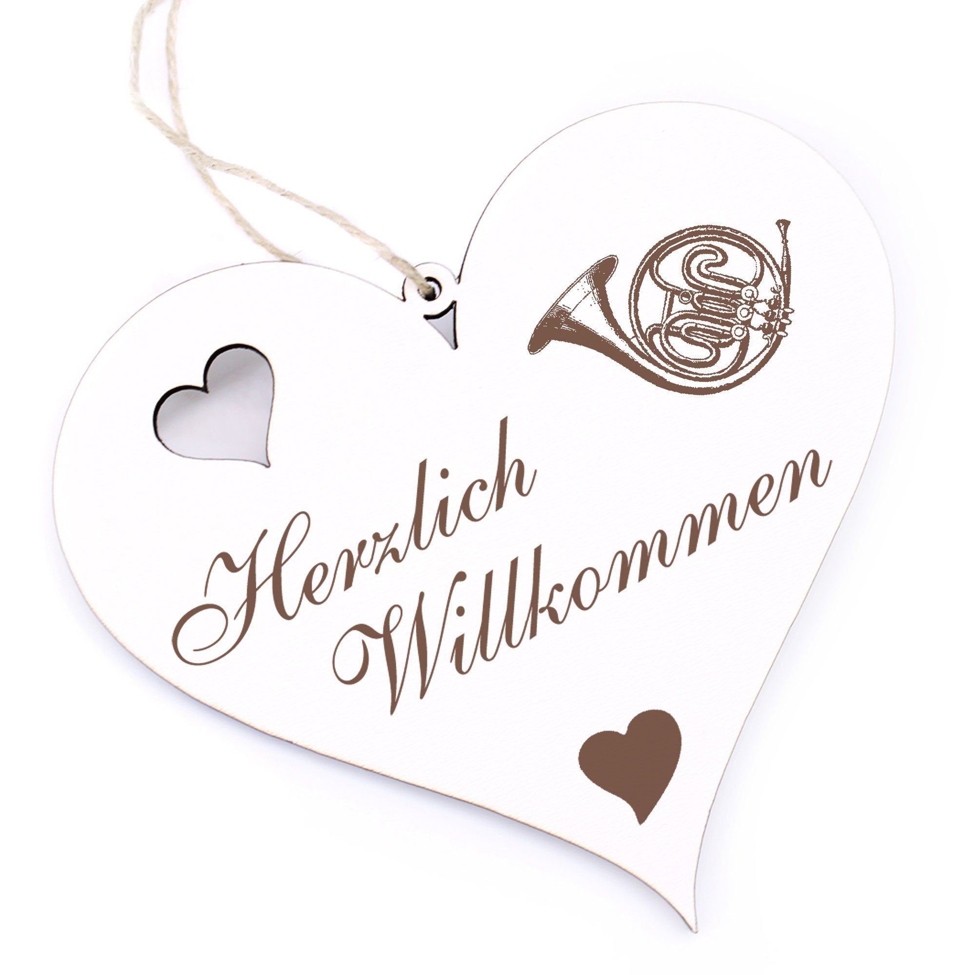 Dekolando Hängedekoration Herzlich Willkommen - Jagdhorn - 13x12cm