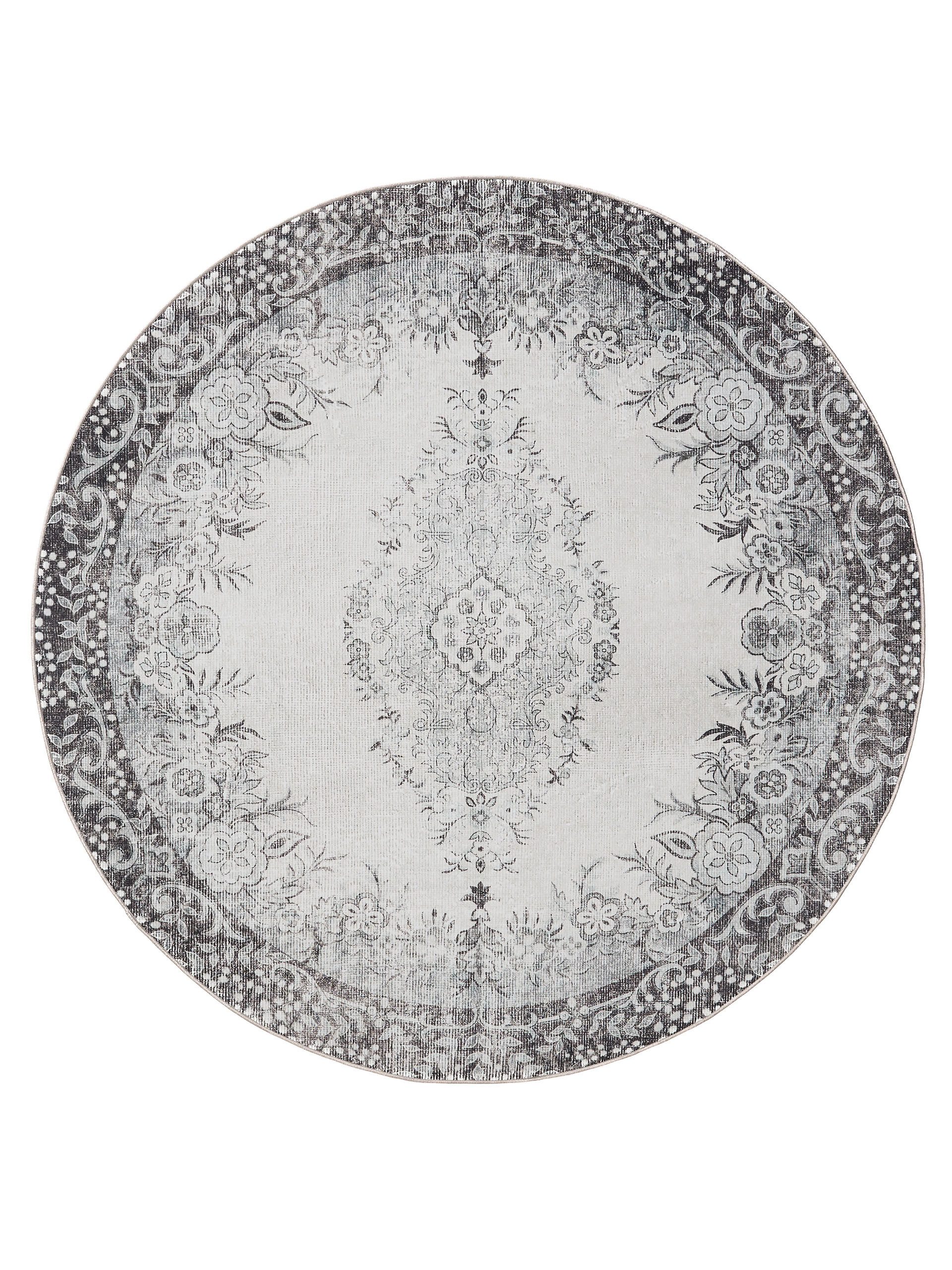 Interiyou Teppich Gent, Rund, Höhe: 5 mm, Vintage Kurzflor für Wohnzimmer, Schlafzimmer, waschbar, pflegeleicht