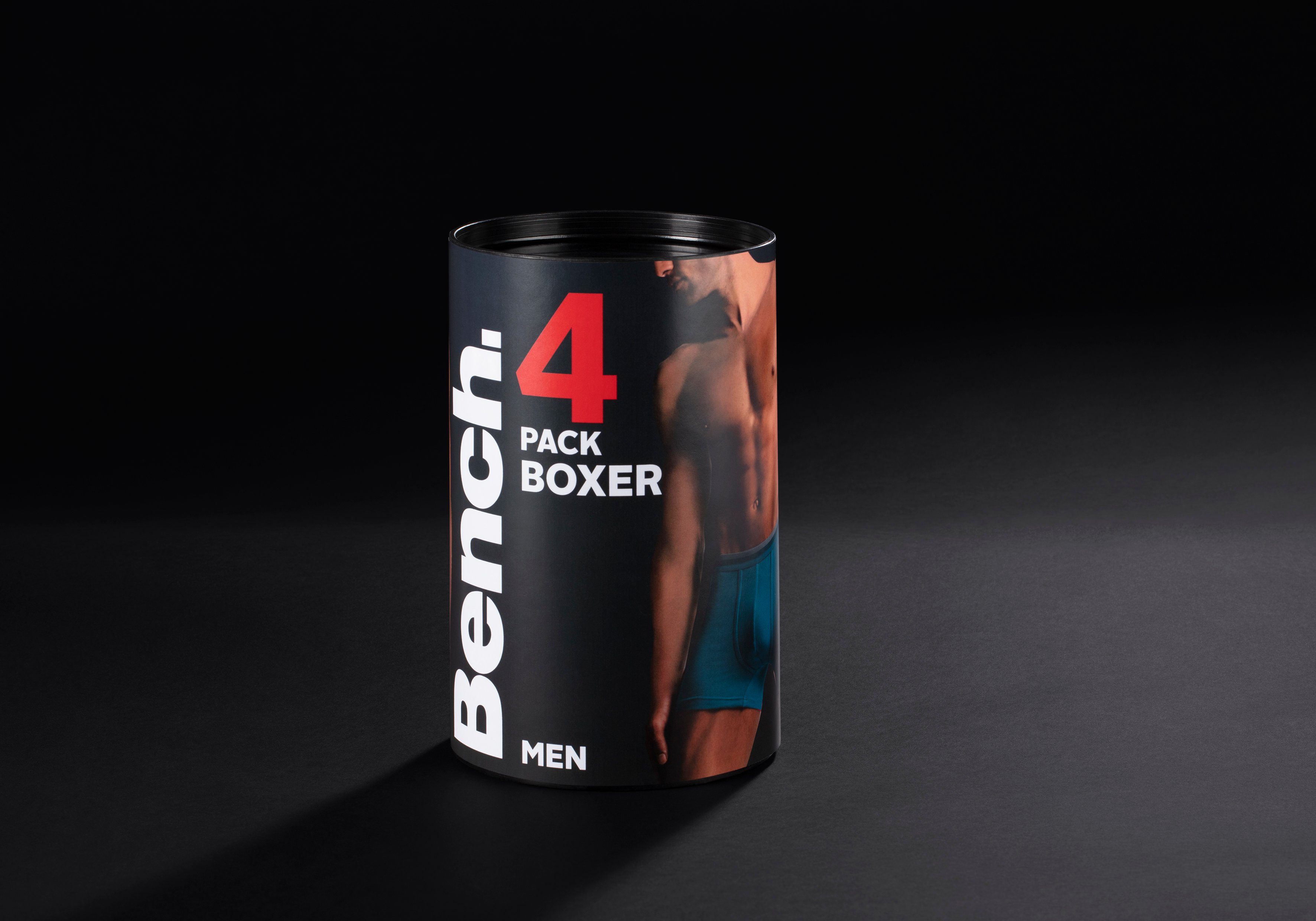 Bench. Boxer (Packung, navy, schwarz mit in anthrazit-meliert, Bein Dose dem rot, kleinem auf der Logodruck 4-St)