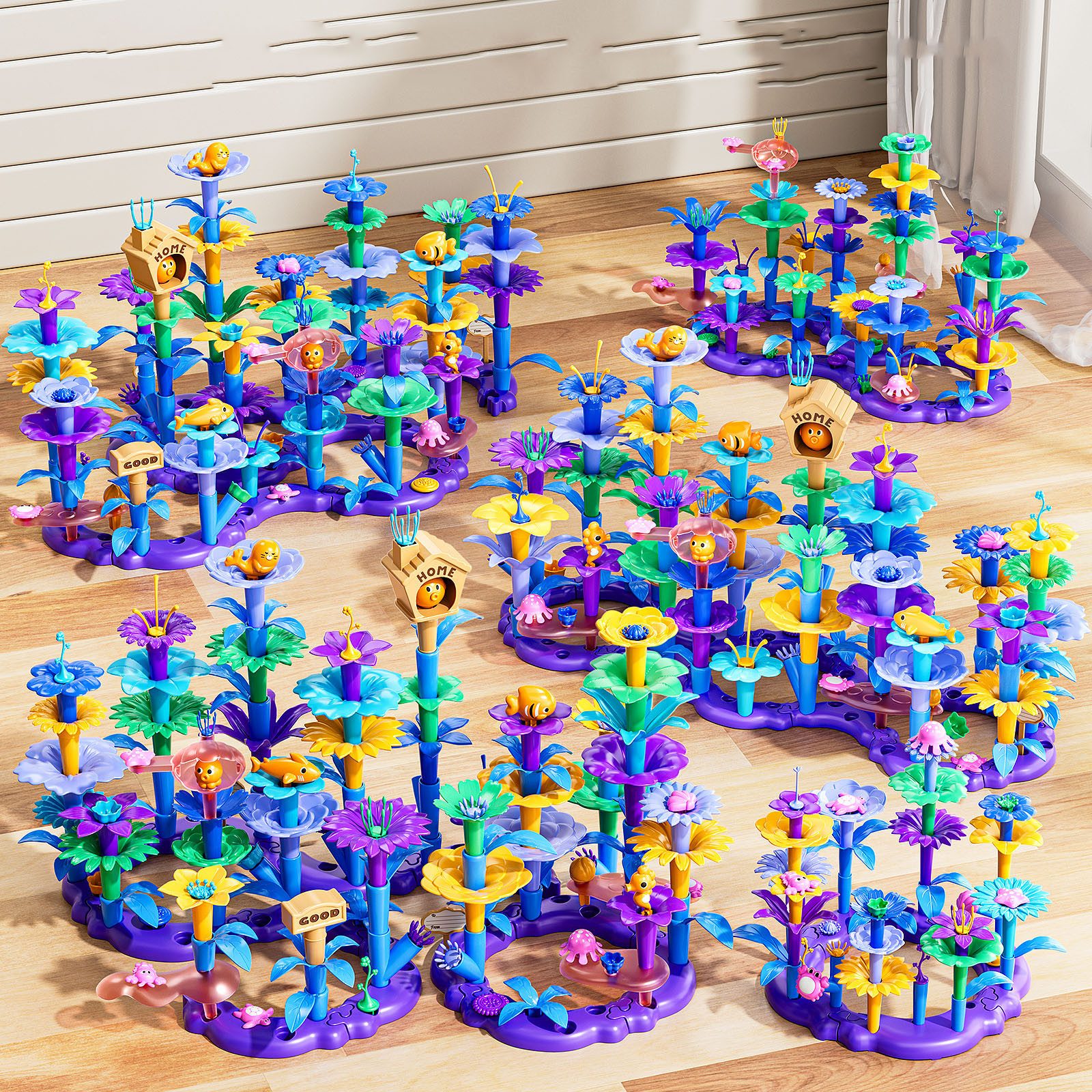 TEMI 155Pcs Blumen Garten Gebäude Marine Coral Stapeln Spielzeug Spielbaust günstig online kaufen