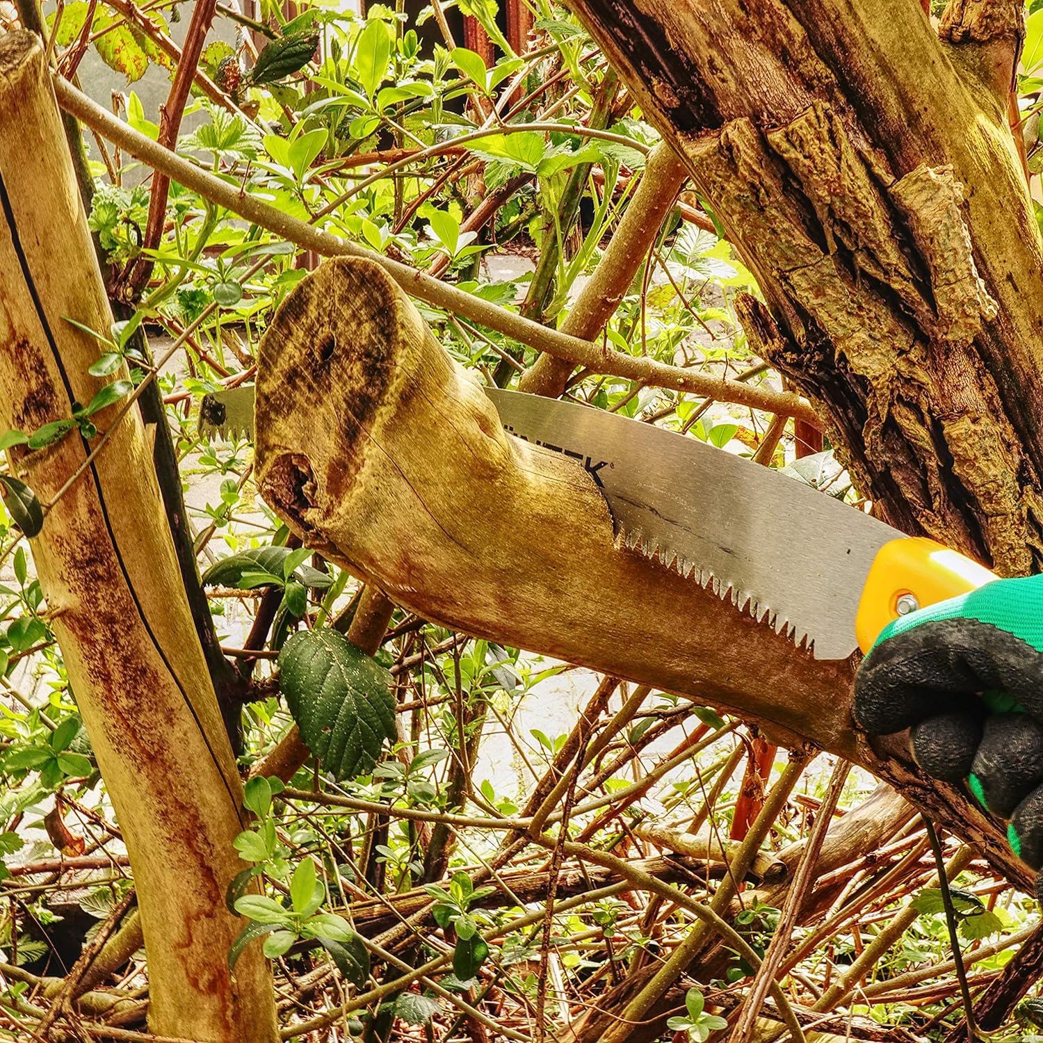 GRÜNTEK Gartensäge Gebogene Baumsäge ORCA 330 mm, mit Kunststoffholster (inkl. Träger mit Gürtelschleife), gebogenes Sägeblatt mit 7 Zähne pro Zoll und 330 mm Länge