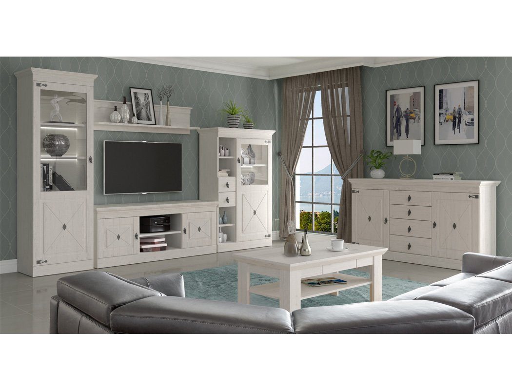 expendio Wohnzimmer-Set Enzo 21, (Spar-Set, 6-St), Pinie weiß Nb. Landhausstil mit Softclose